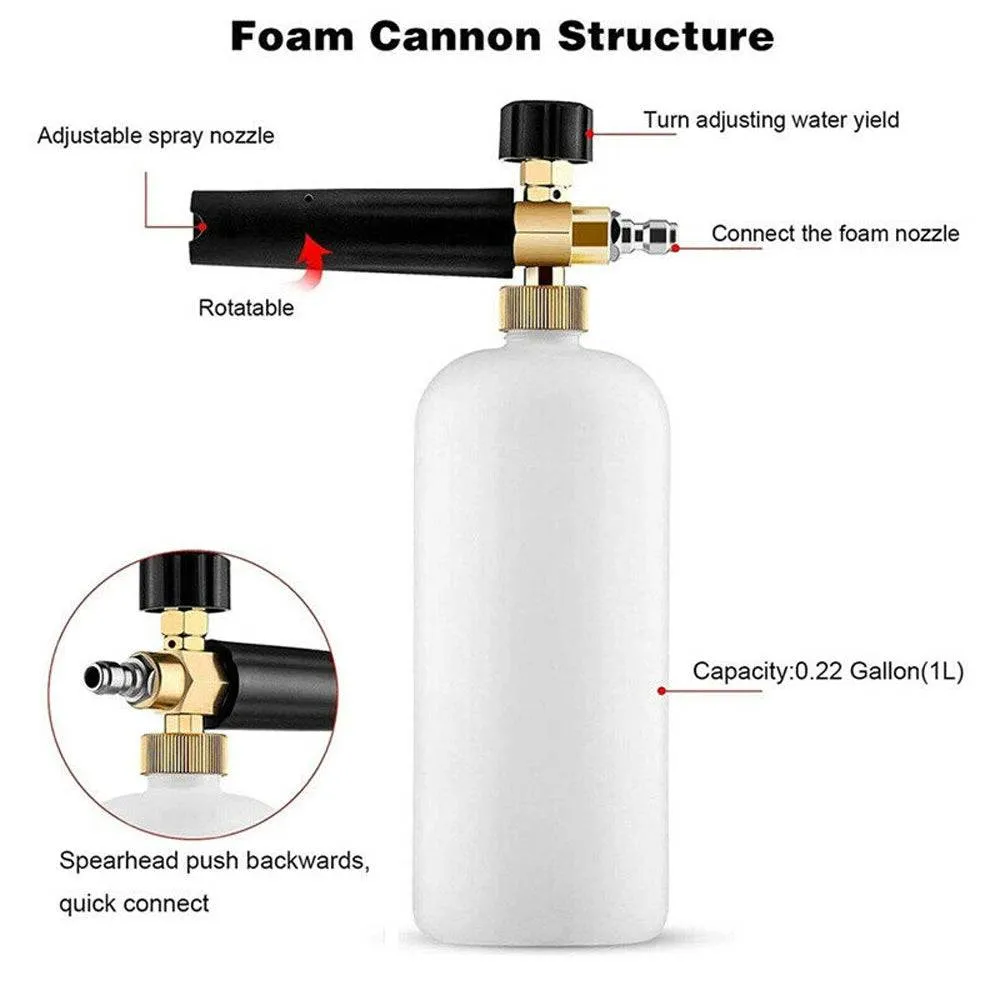 1L Snow Foam Lance Cannon Bottle Soap Gun Sprayer Hose For Car Pressure Washer   5 Nozzles