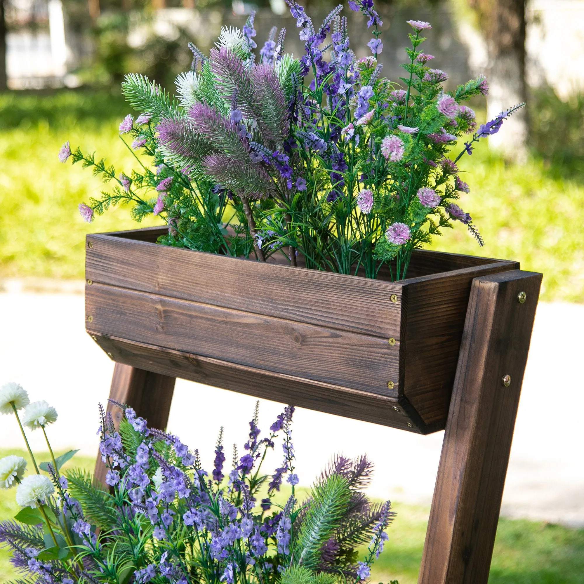 3-Tier Raised Wooden Flower Rack