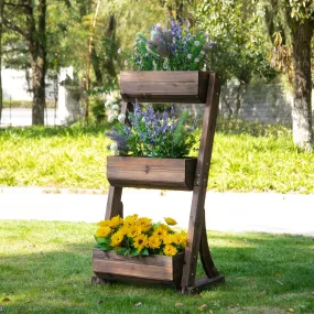 3-Tier Raised Wooden Flower Rack