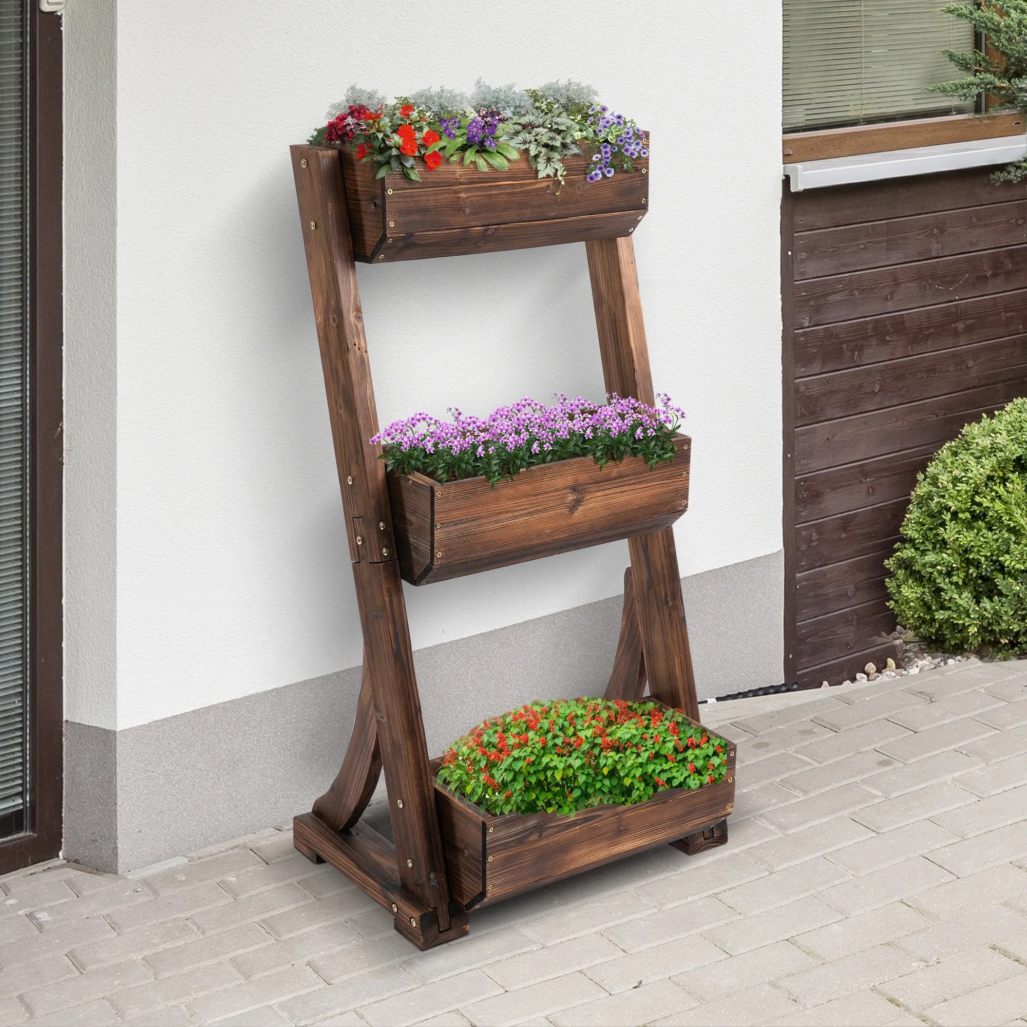 3-Tier Raised Wooden Flower Rack