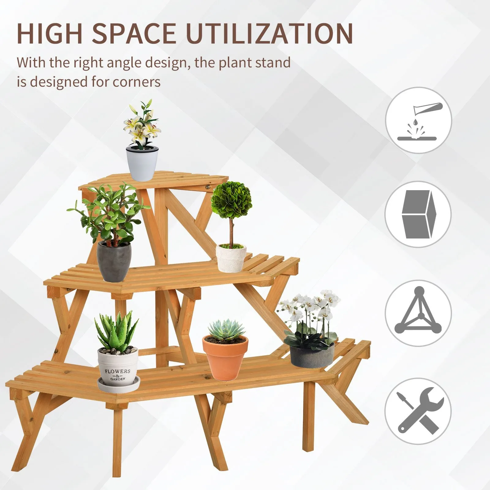 3-Tier Wooden Raised Plant Stand