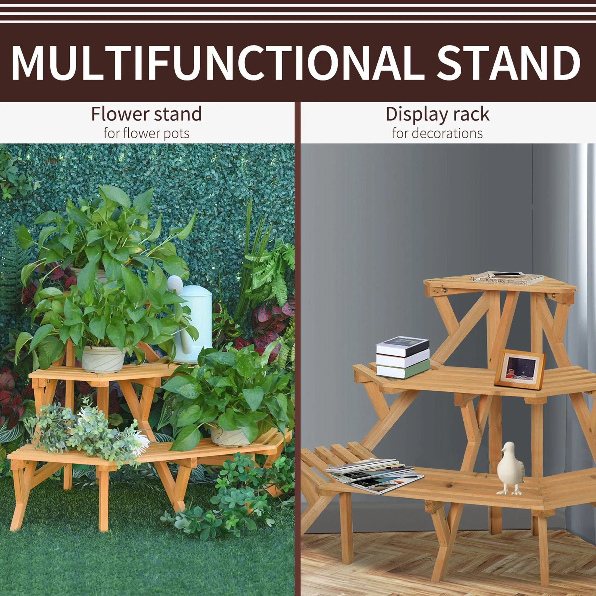 3-Tier Wooden Raised Plant Stand