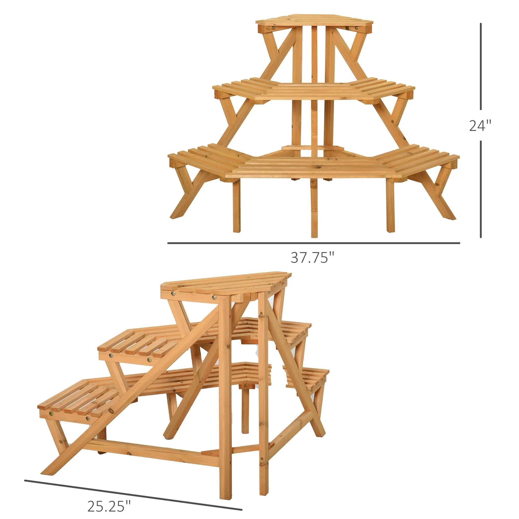 3-Tier Wooden Raised Plant Stand