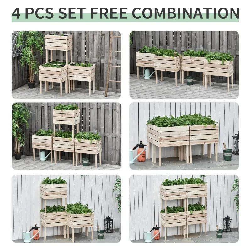 4pc Wooden Raised Garden Bed - Natural