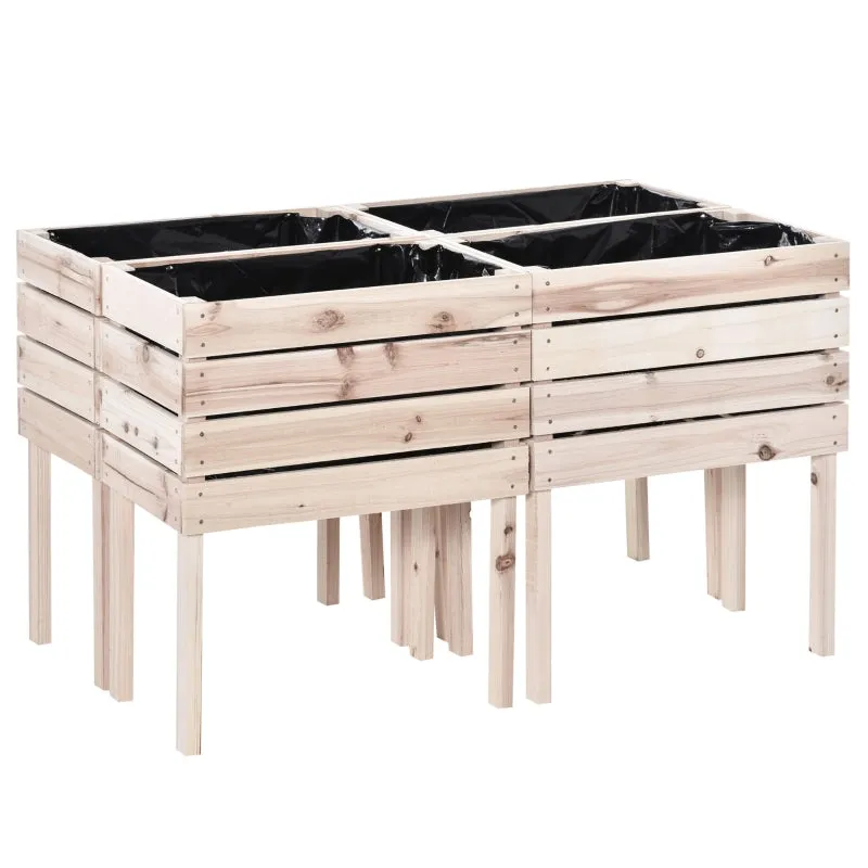 4pc Wooden Raised Garden Bed - Natural