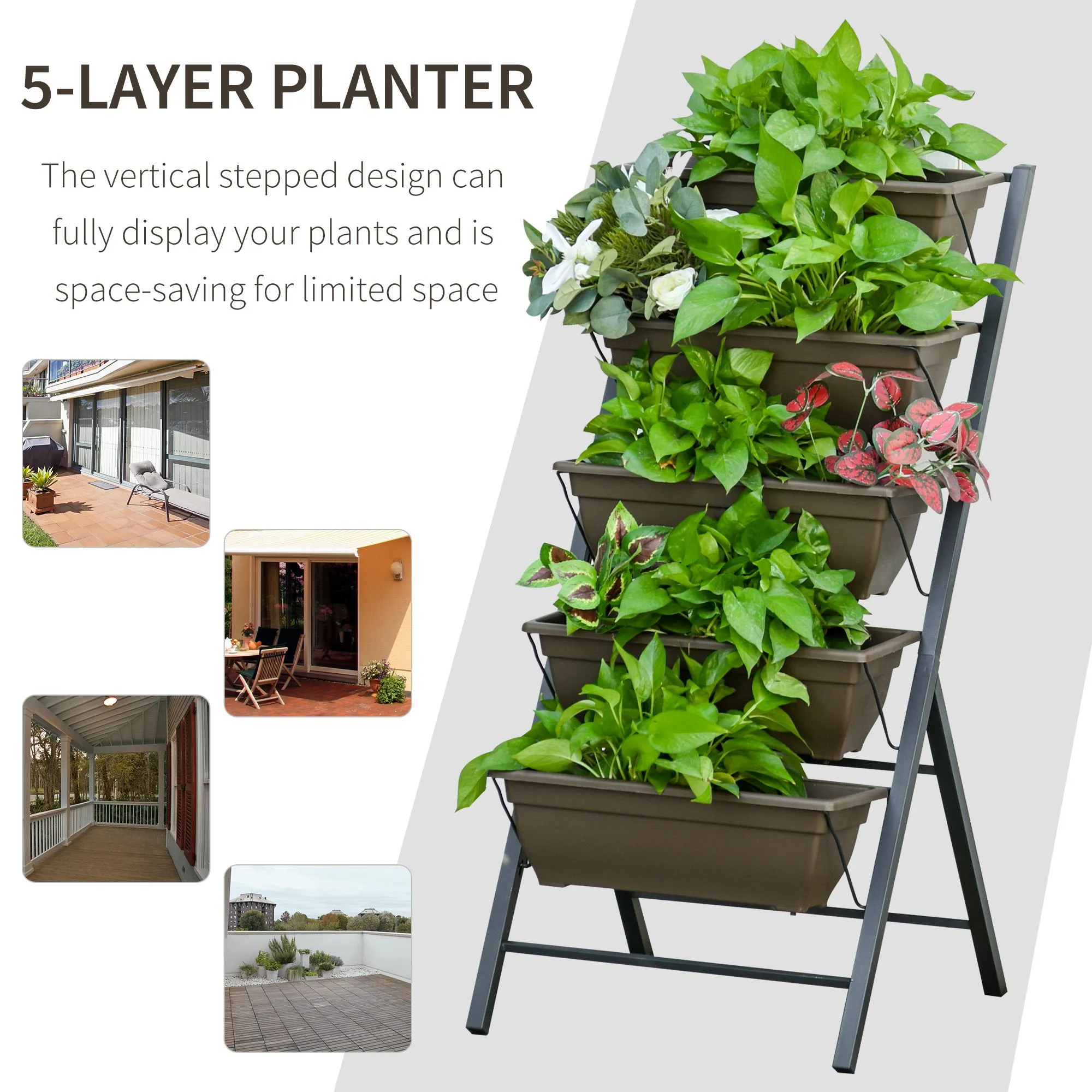 5-Tier Raised Garden Bed with Foldable Frame