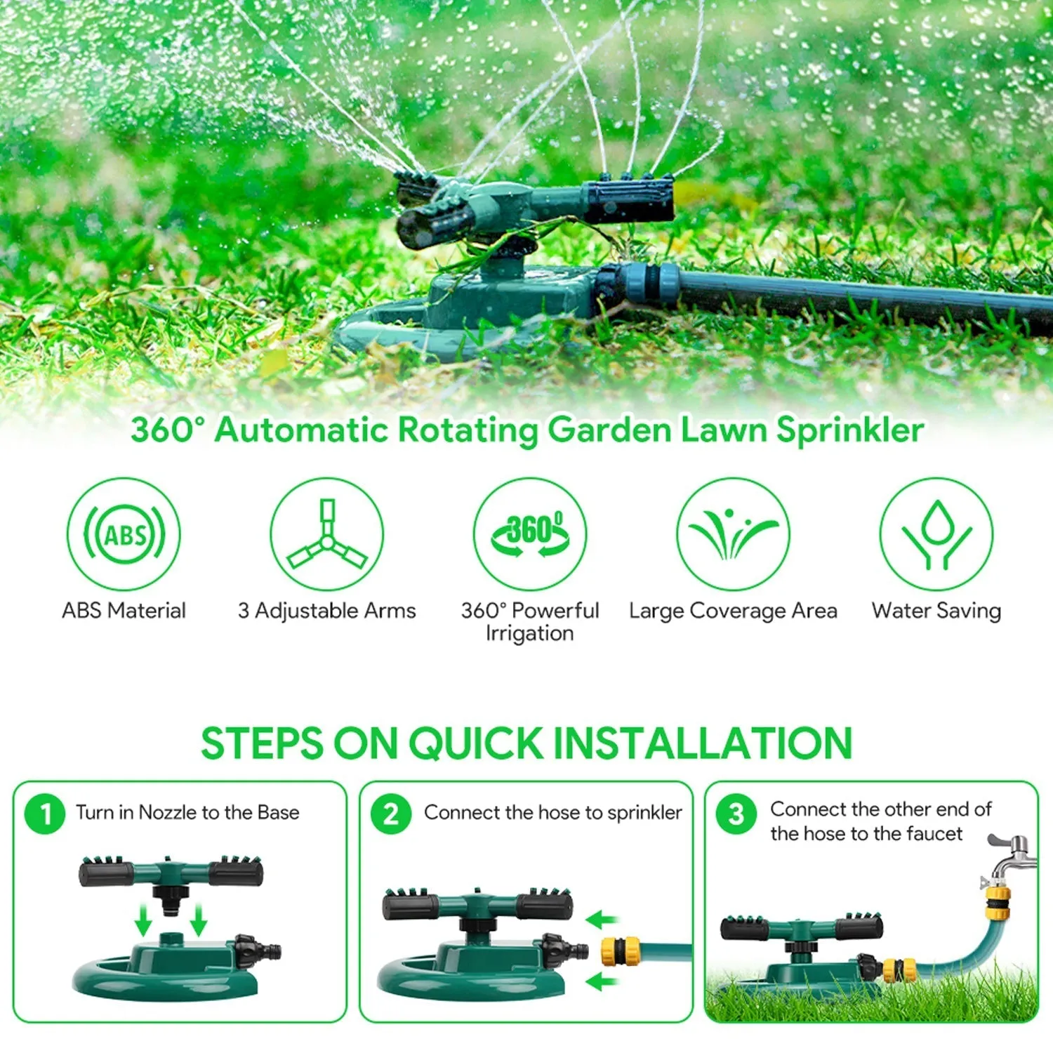 7482  360 Degree 3 Arm Sprinkler for Watering Garden and Lawn Irrigation Yard Water Sprayer