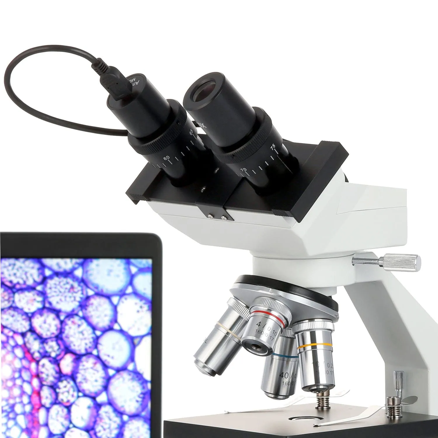 AmScope B100 Series Biological Binocular Compound Microscope 40X-1000X Magnification with LED, Slide Making Kit   Optional Digital Camera and Book