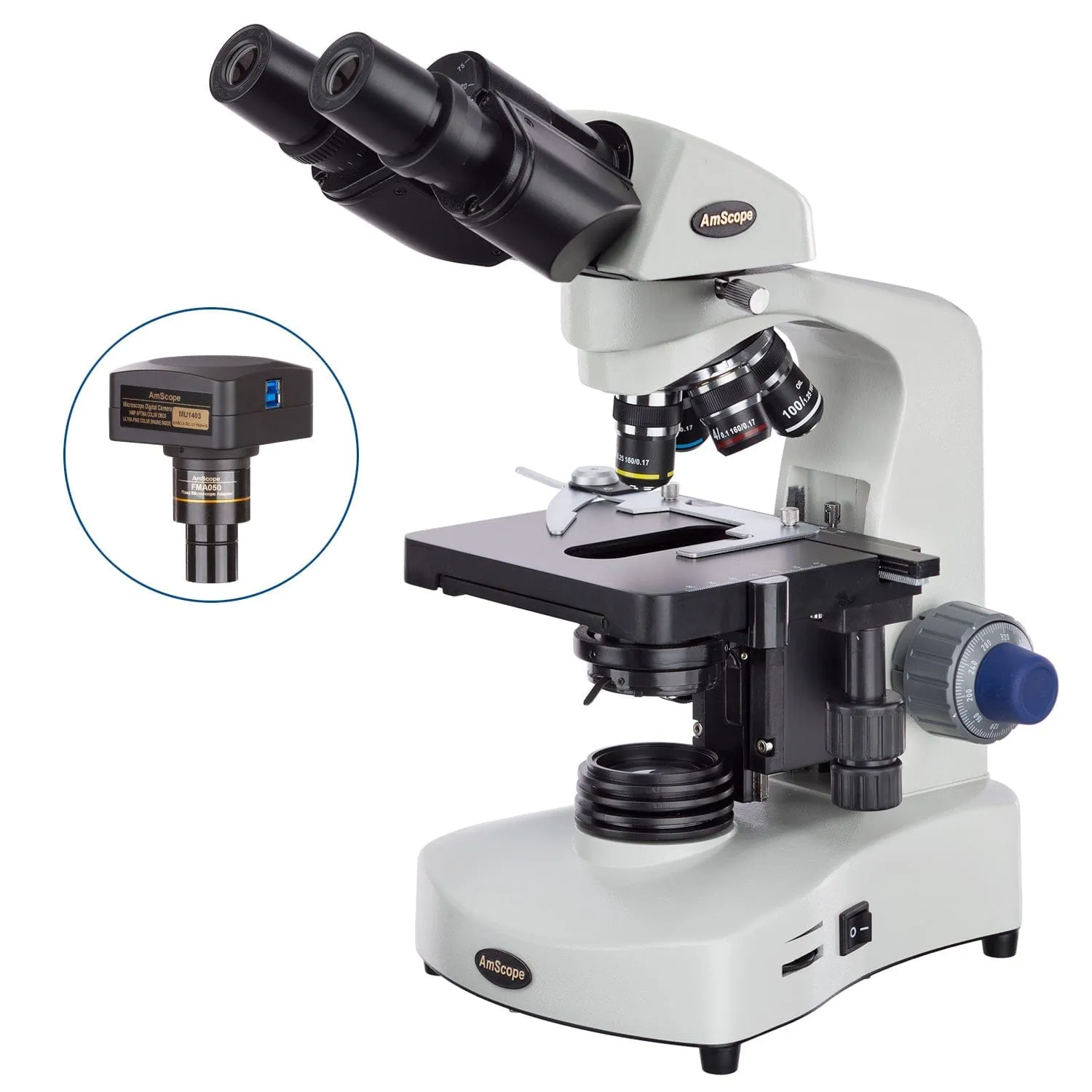 AmScope B340 Series Student and Professional Siedentopf Binocular Compound Microscope with 3W LED, 3D Mechanical Stage and Optional Digital Camera