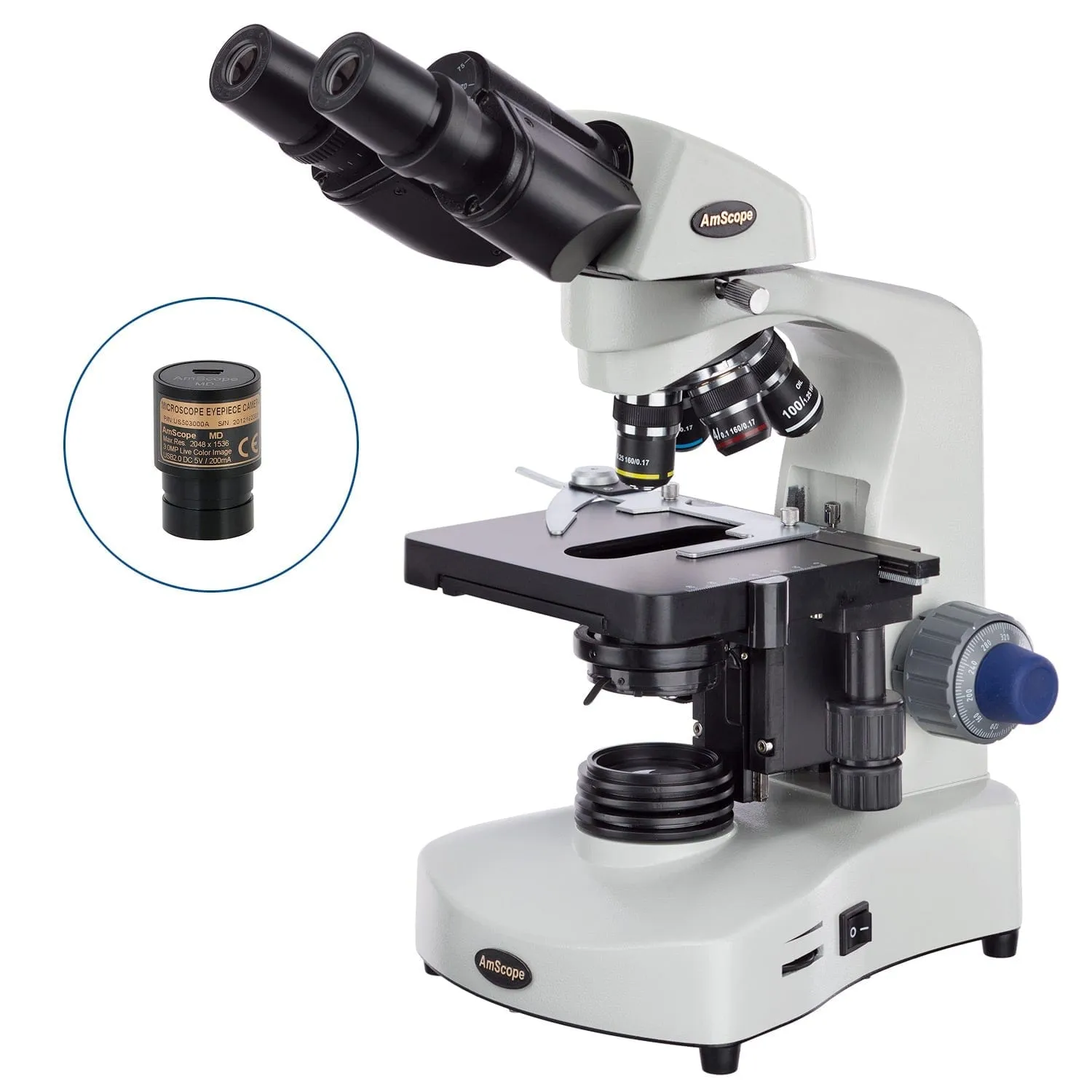 AmScope B340 Series Student and Professional Siedentopf Binocular Compound Microscope with 3W LED, 3D Mechanical Stage and Optional Digital Camera