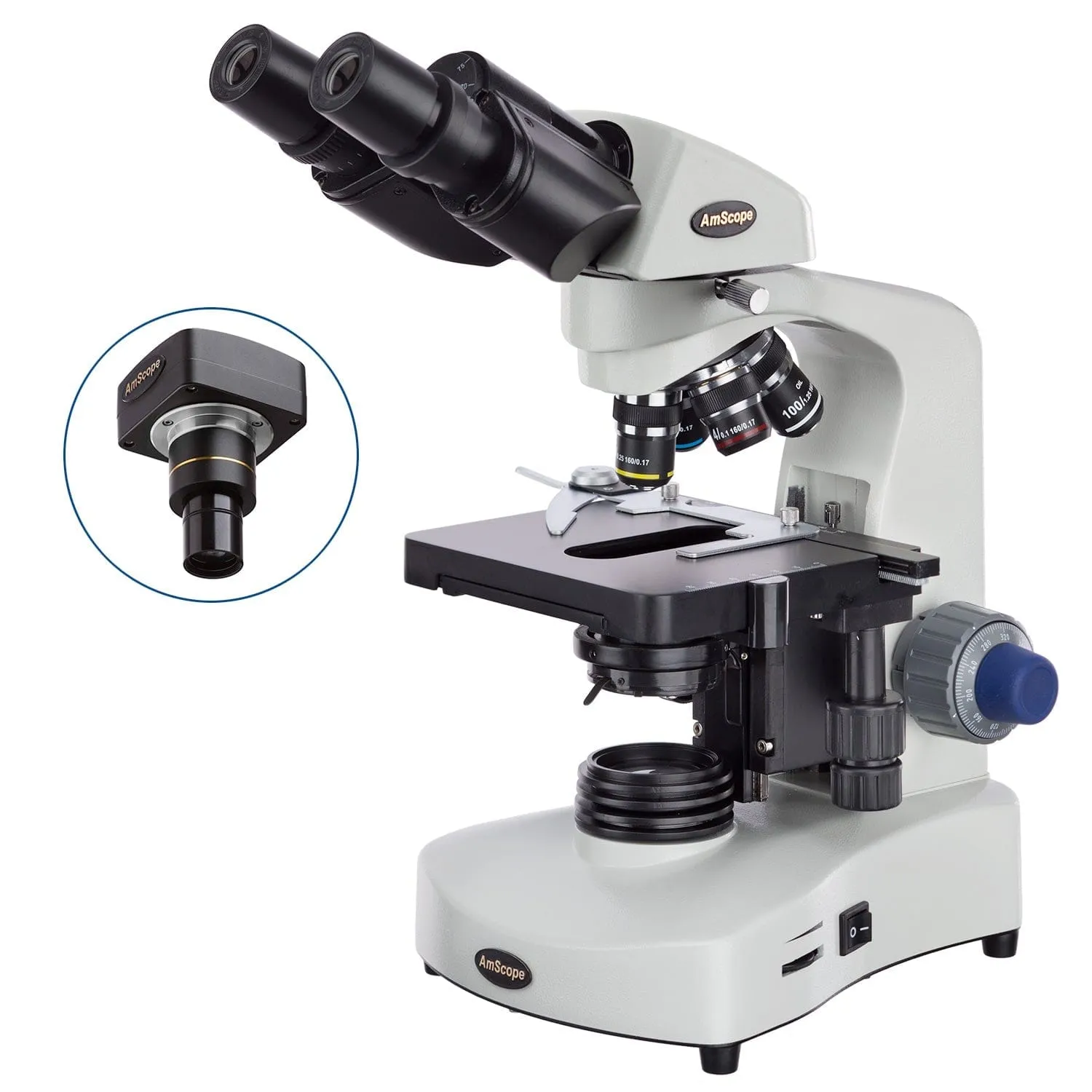 AmScope B340 Series Student and Professional Siedentopf Binocular Compound Microscope with 3W LED, 3D Mechanical Stage and Optional Digital Camera