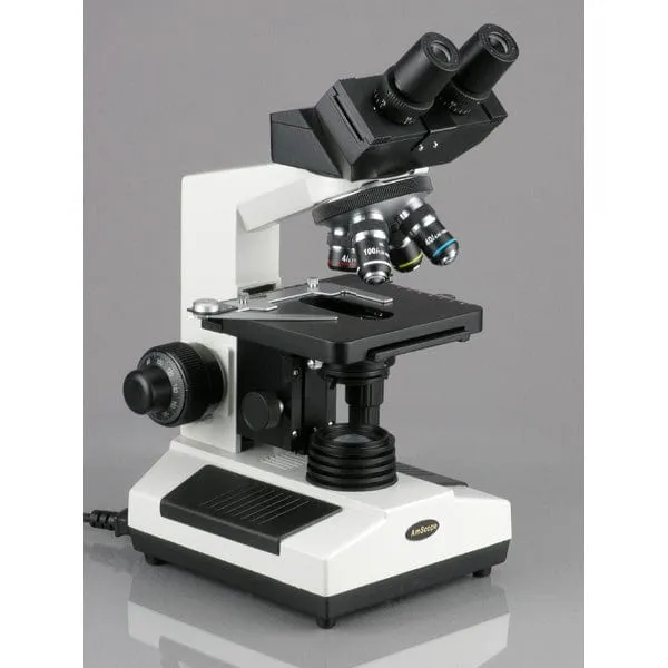 AmScope B390 Series Binocular Compound Microscope with 20W Halogen, 3D Mechanical Stage and Optional Digital Camera