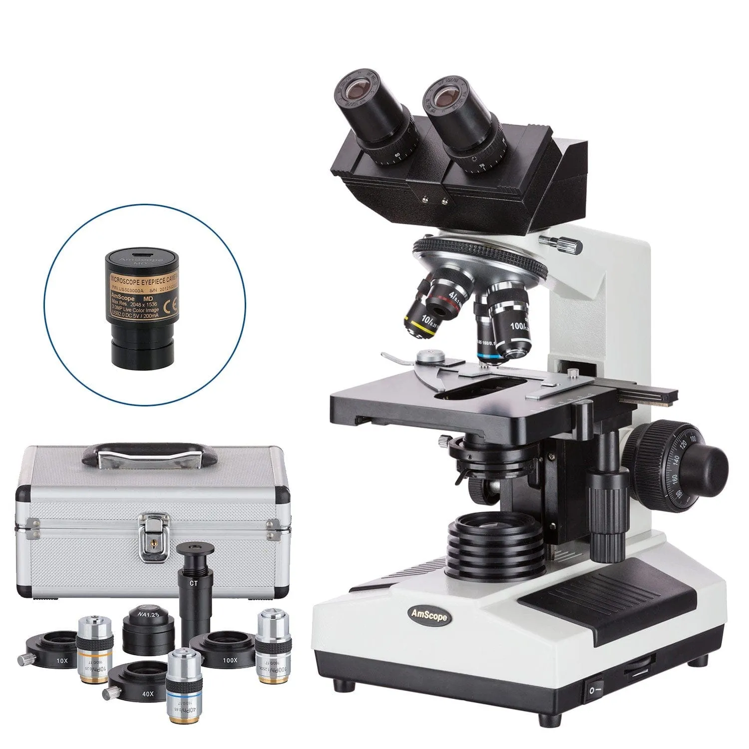 AmScope B390 Series Phase-Contrast Biological Binocular Compound Microscope with 20W Halogen, 3D Mechanical Stage and Optional Digital Camera