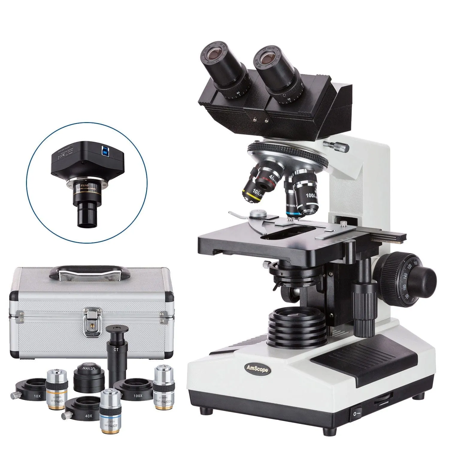 AmScope B390 Series Phase-Contrast Biological Binocular Compound Microscope with 20W Halogen, 3D Mechanical Stage and Optional Digital Camera