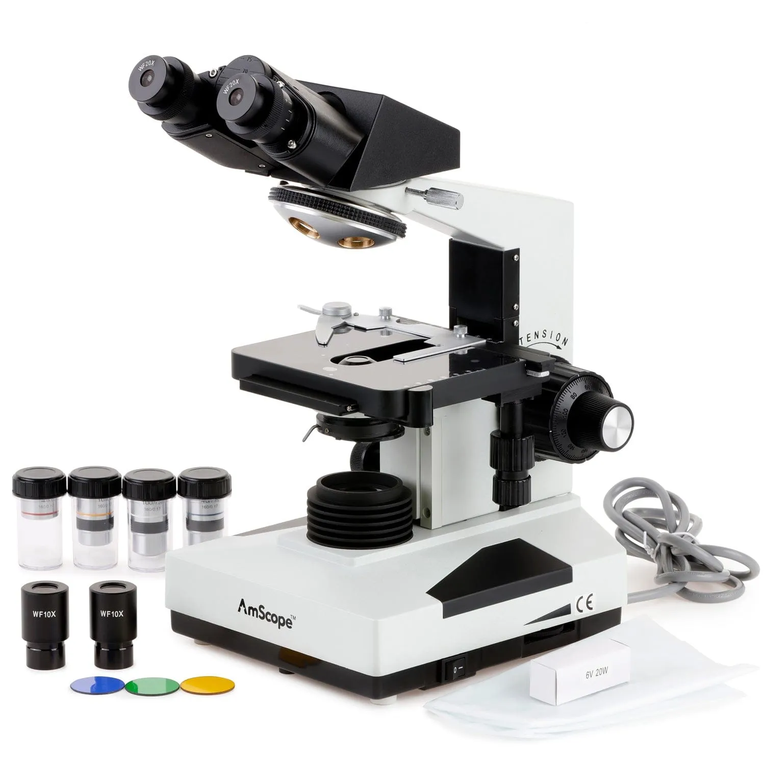 AmScope B490 Series Binocular Compound Microscope 40X-2000X Magnification 220V Version