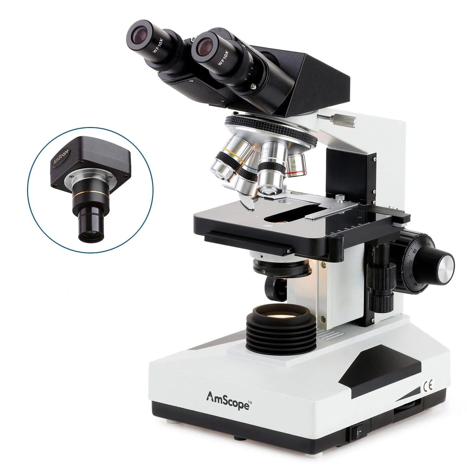 AmScope B490 Series Professional Biological Binocular Compound Microscope With 20W Halogen, 3D Mechanical Stage and Optional Digital Camera