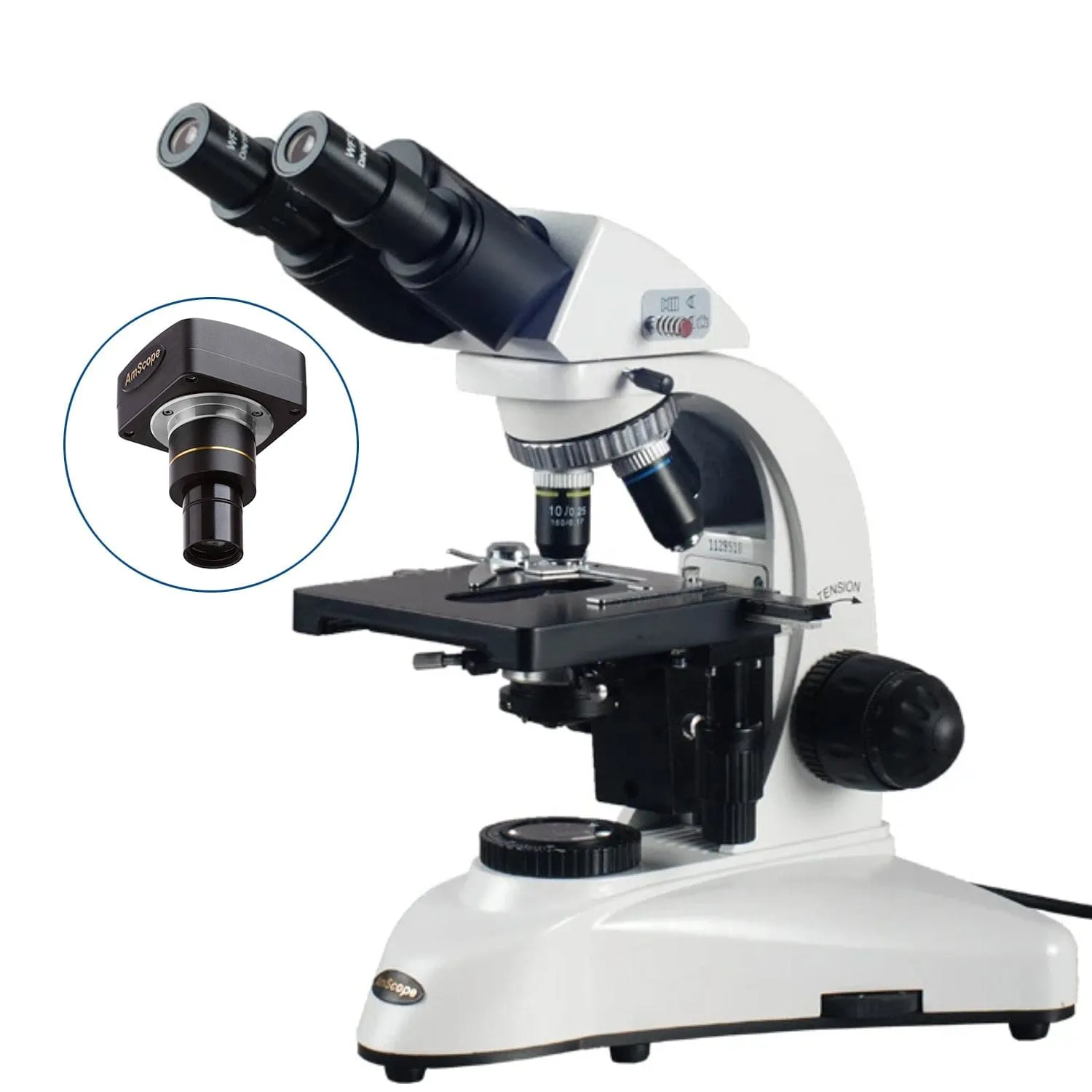 AmScope B530 Series Binocular Compound Microscope with 20W Halogen Kohler Illumination, 3D Mechanical Stage and Optional Digital Camera