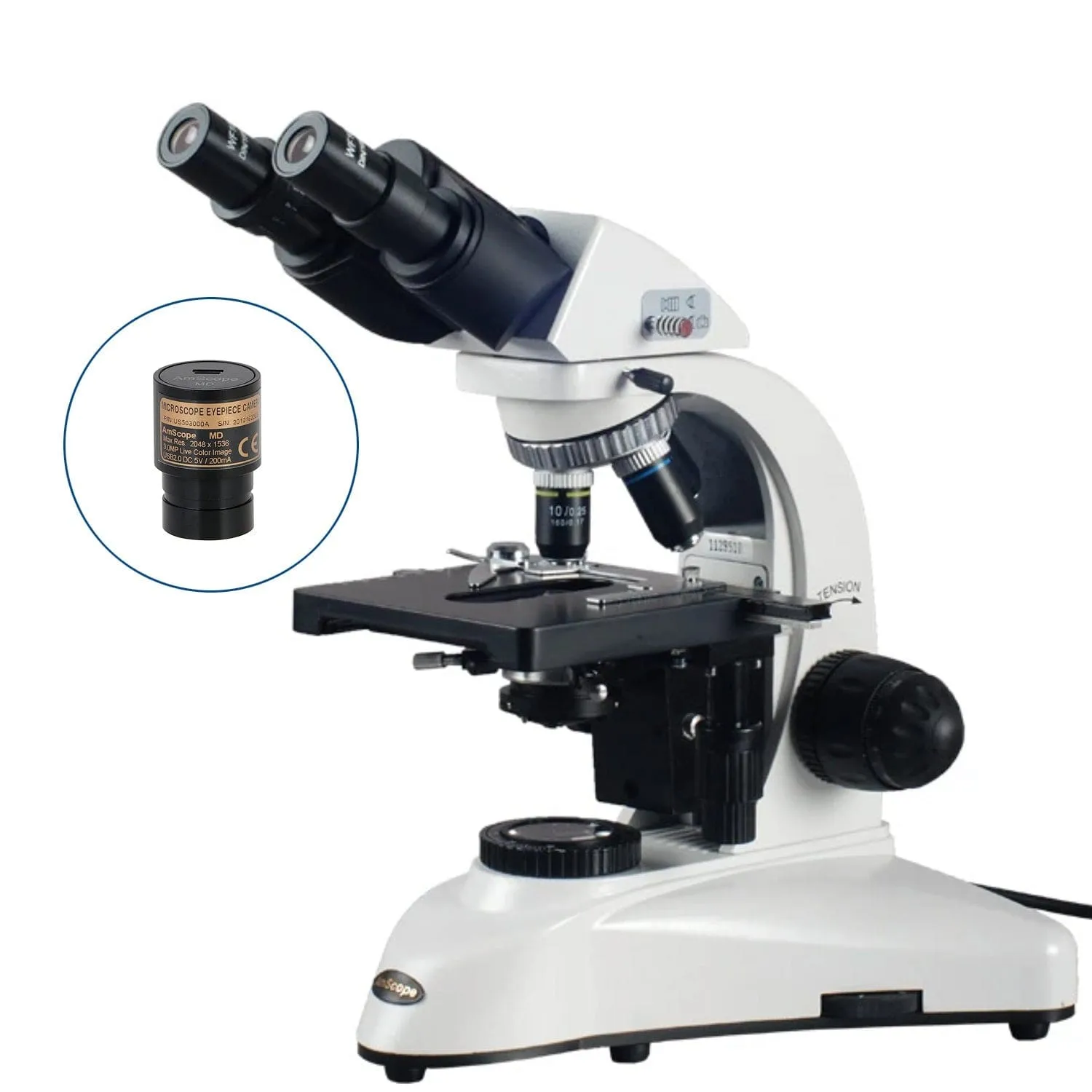 AmScope B530 Series Binocular Compound Microscope with 20W Halogen Kohler Illumination, 3D Mechanical Stage and Optional Digital Camera