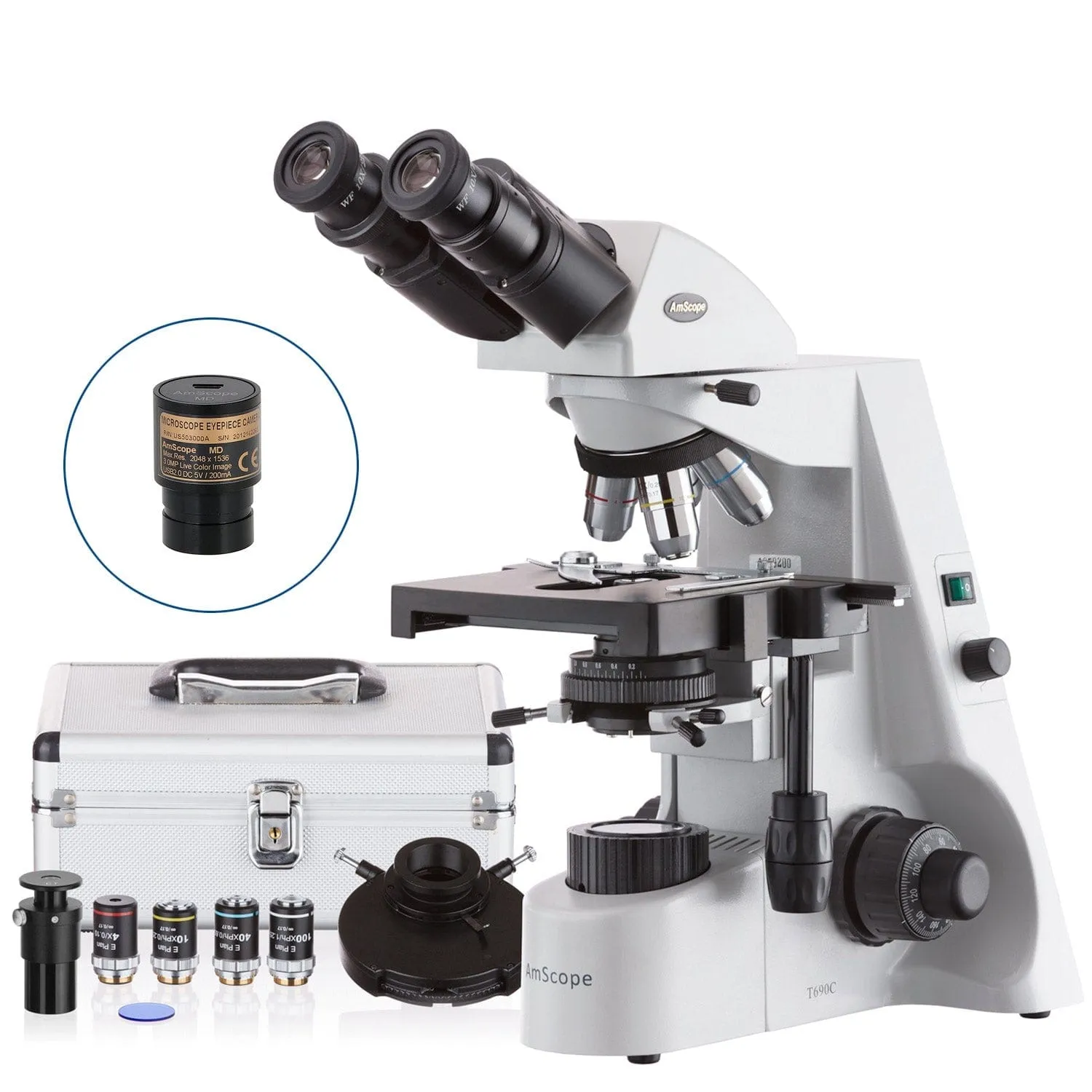 AmScope B690 Series Koehler Phase-contrast Binocular Compound Microscope with Plan Optics and Optional Camera