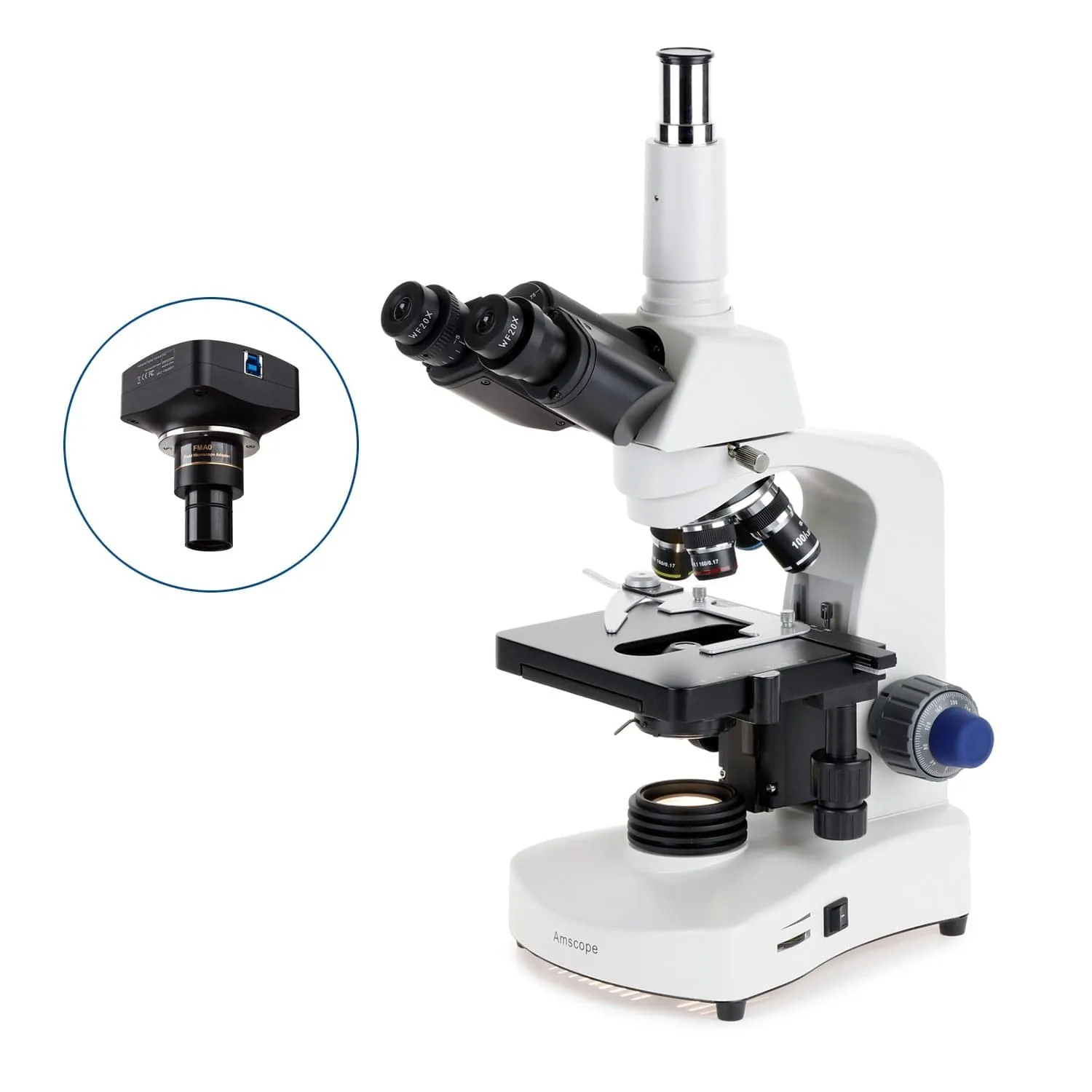 AmScope T340 Series Trinocular Compound Microscope with 3W LED, 3D Mechanical Stage and Optional Digital Camera