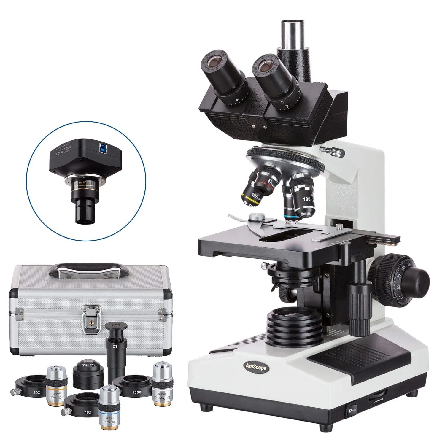 AmScope T390 Series Phase-Contrast Biological Trinocular Compound Microscope with 20W Halogen, 3D Mechanical Stage and Optional Digital Camera