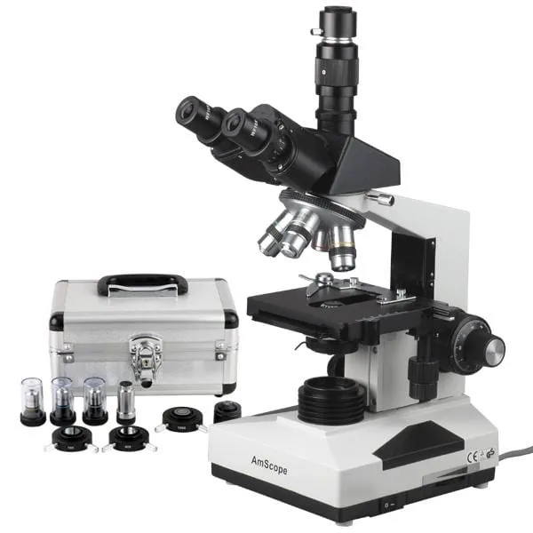 AmScope T490 Series Phase-Contrast Simul-Focal Trinocular Compound Microscope with 20W Halogen, 3D Mechanical Stage and Optional Digital Camera