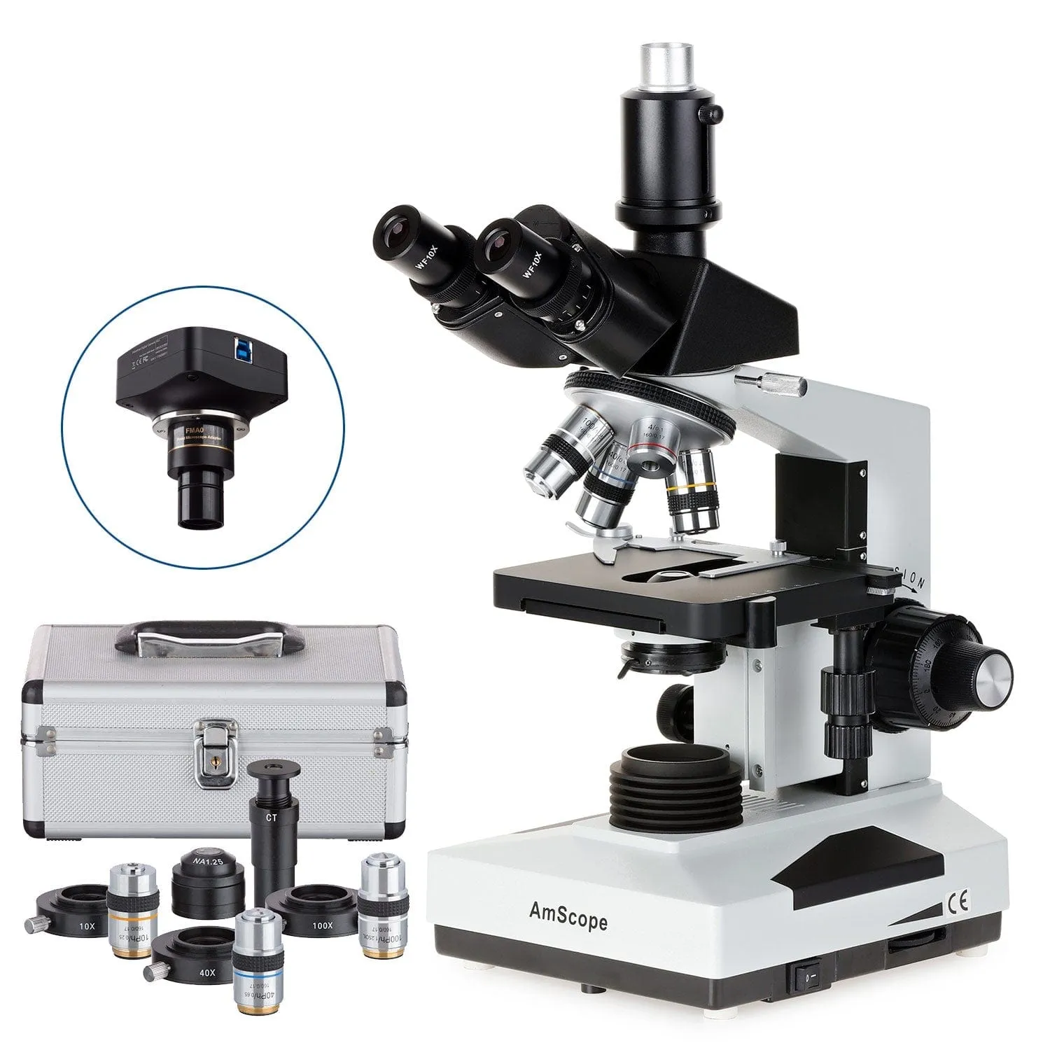 AmScope T490 Series Phase-Contrast Simul-Focal Trinocular Compound Microscope with 20W Halogen, 3D Mechanical Stage and Optional Digital Camera