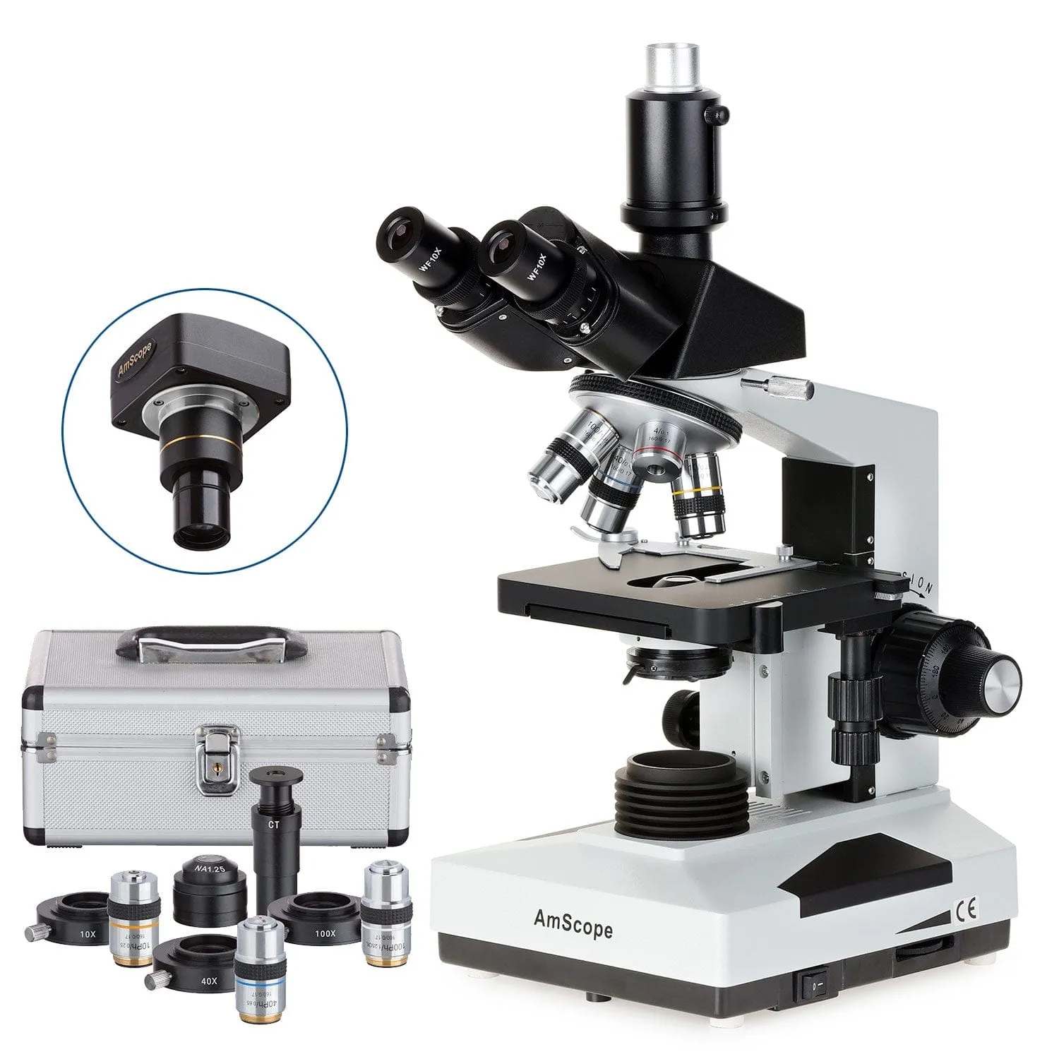 AmScope T490 Series Phase-Contrast Simul-Focal Trinocular Compound Microscope with 20W Halogen, 3D Mechanical Stage and Optional Digital Camera