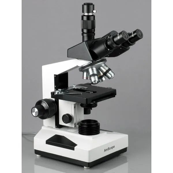 AmScope T490 Series Phase-Contrast Simul-Focal Trinocular Compound Microscope with 20W Halogen, 3D Mechanical Stage and Optional Digital Camera