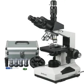 AmScope T490 Series Phase-Contrast Simul-Focal Trinocular Compound Microscope with 20W Halogen, Turret Condenser, 3D Mechanical Stage and Digital Camera