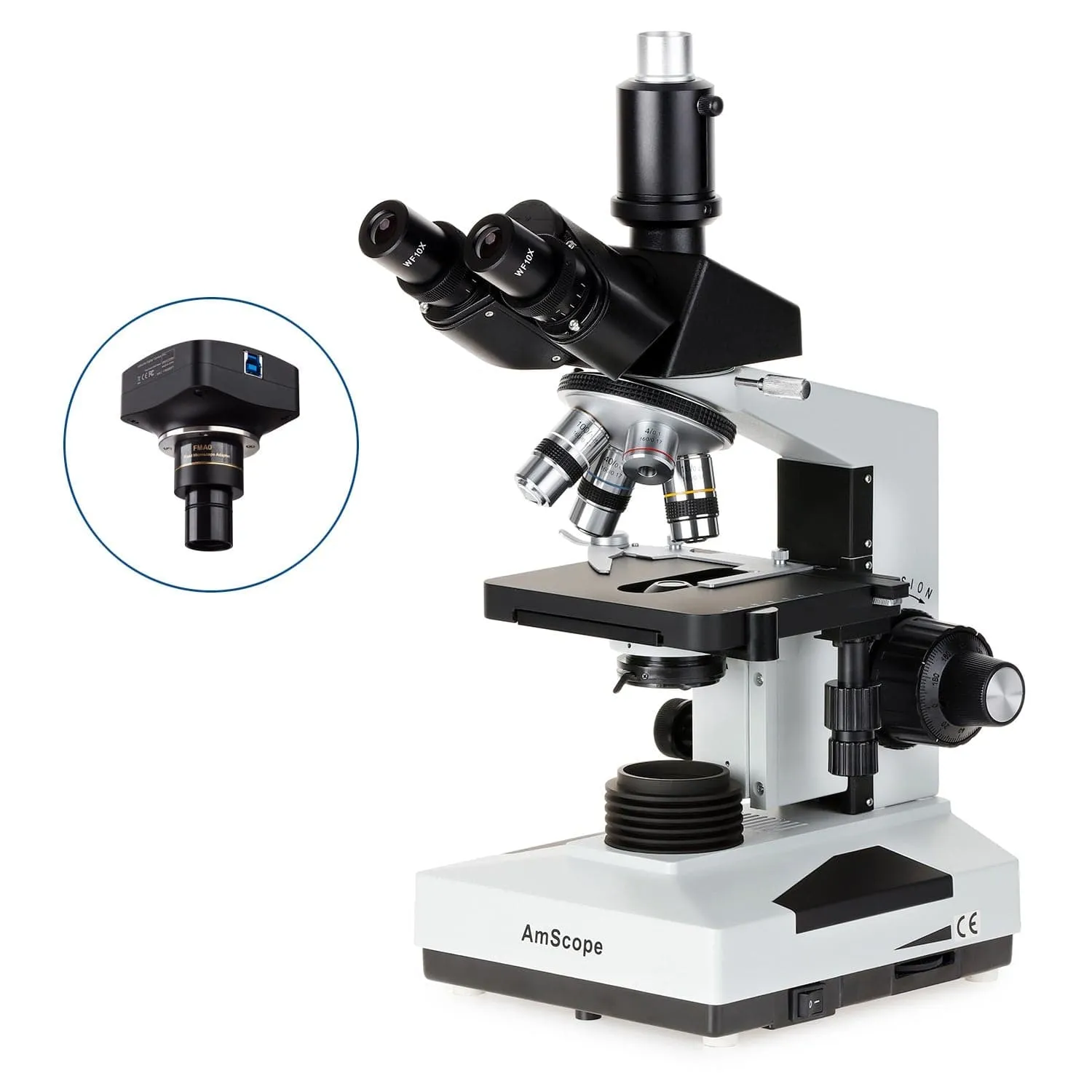 AmScope T490 Series Simul-Focal Biological Trinocular Compound Microscope with Optional Digital Camera