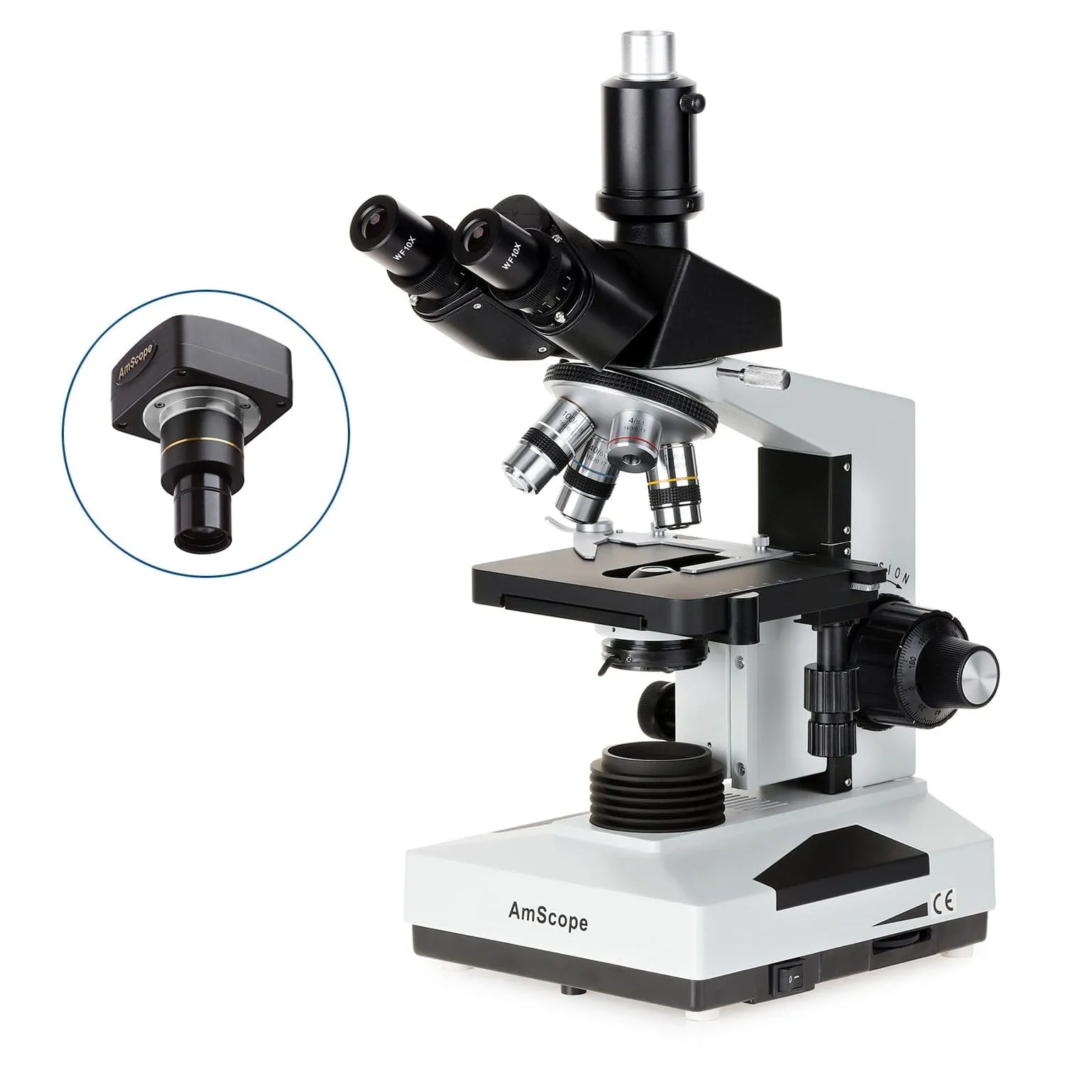 AmScope T490 Series Simul-Focal Biological Trinocular Compound Microscope with Optional Digital Camera