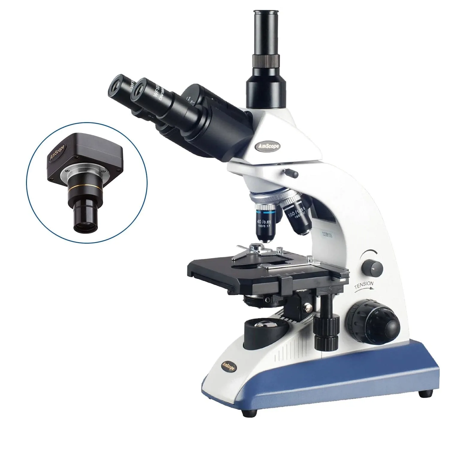 AmScope T520 Series Biological Trinocular Compound Microscope with 20W Halogen, 3D Mechanical Stage and Optional Digital Camera