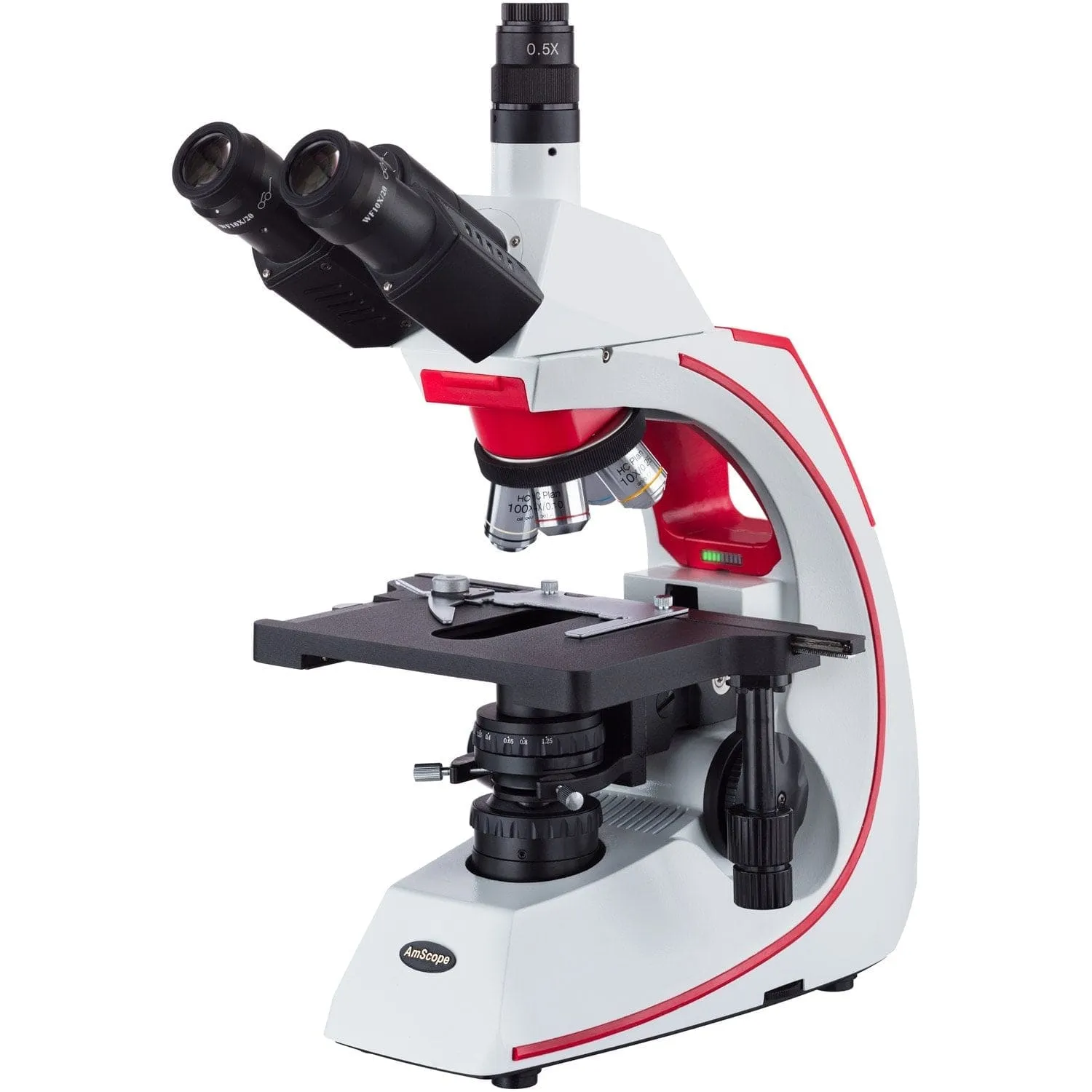 AmScope T620 Series Simul-Focal Trinocular Compound Microscope with 3W LED Kohler Illumination, 3D Mechanical Stage and Optional Digital Camera