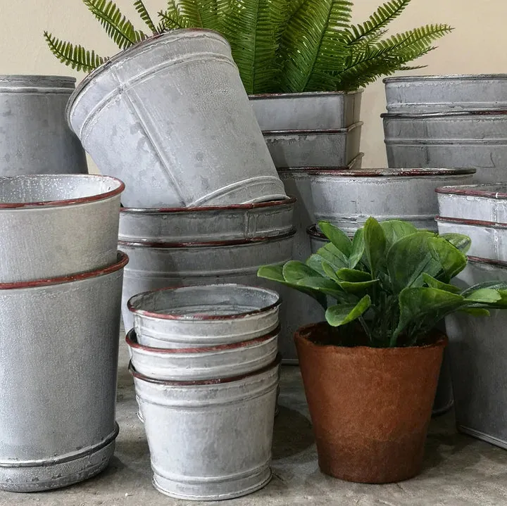 Antique Zinc Flower Pot with Rust Trim - Three Sizes