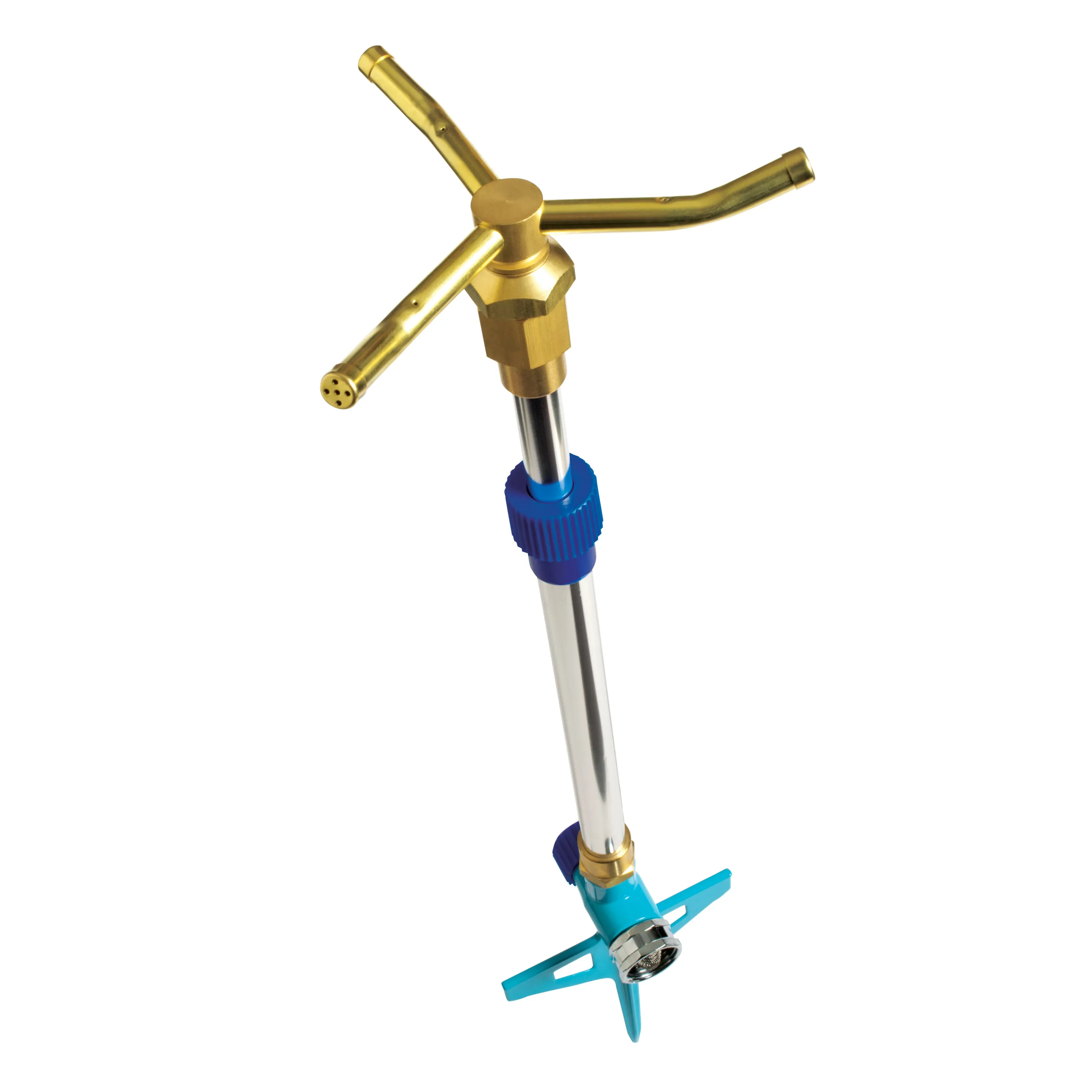 Aqua Joe AJ-ISTAS 3-Arm Brass Rotary 360-Degree Telescoping Sprinkler | 1390 Sq. Ft. Max Coverage