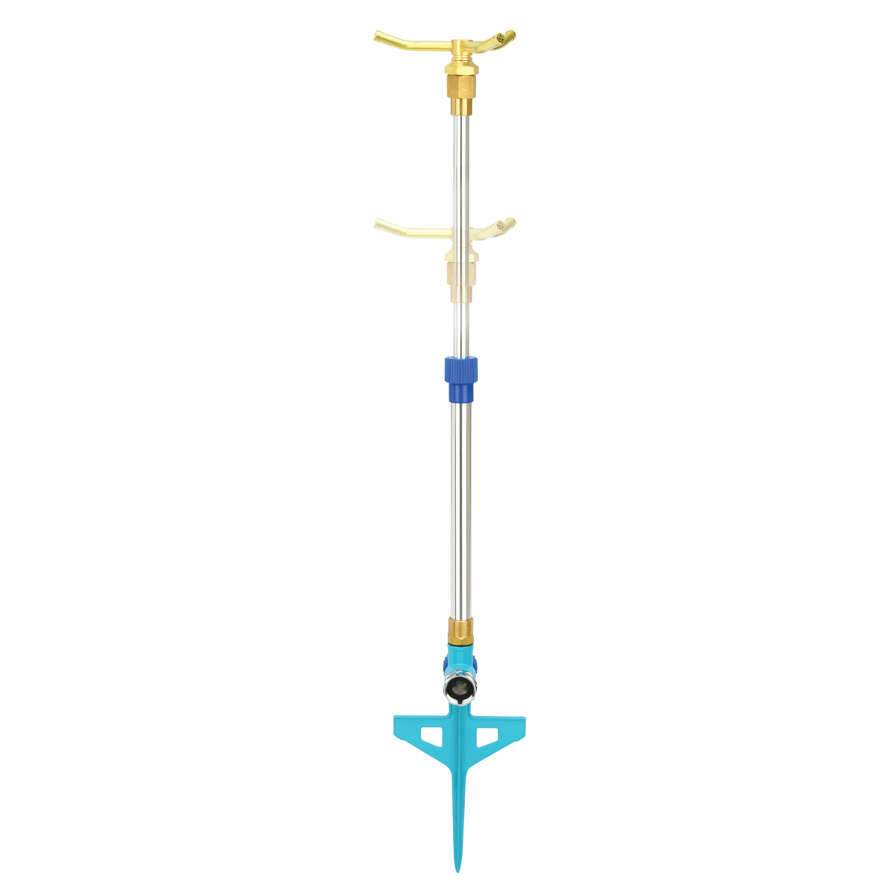 Aqua Joe AJ-ISTAS 3-Arm Brass Rotary 360-Degree Telescoping Sprinkler | 1390 Sq. Ft. Max Coverage