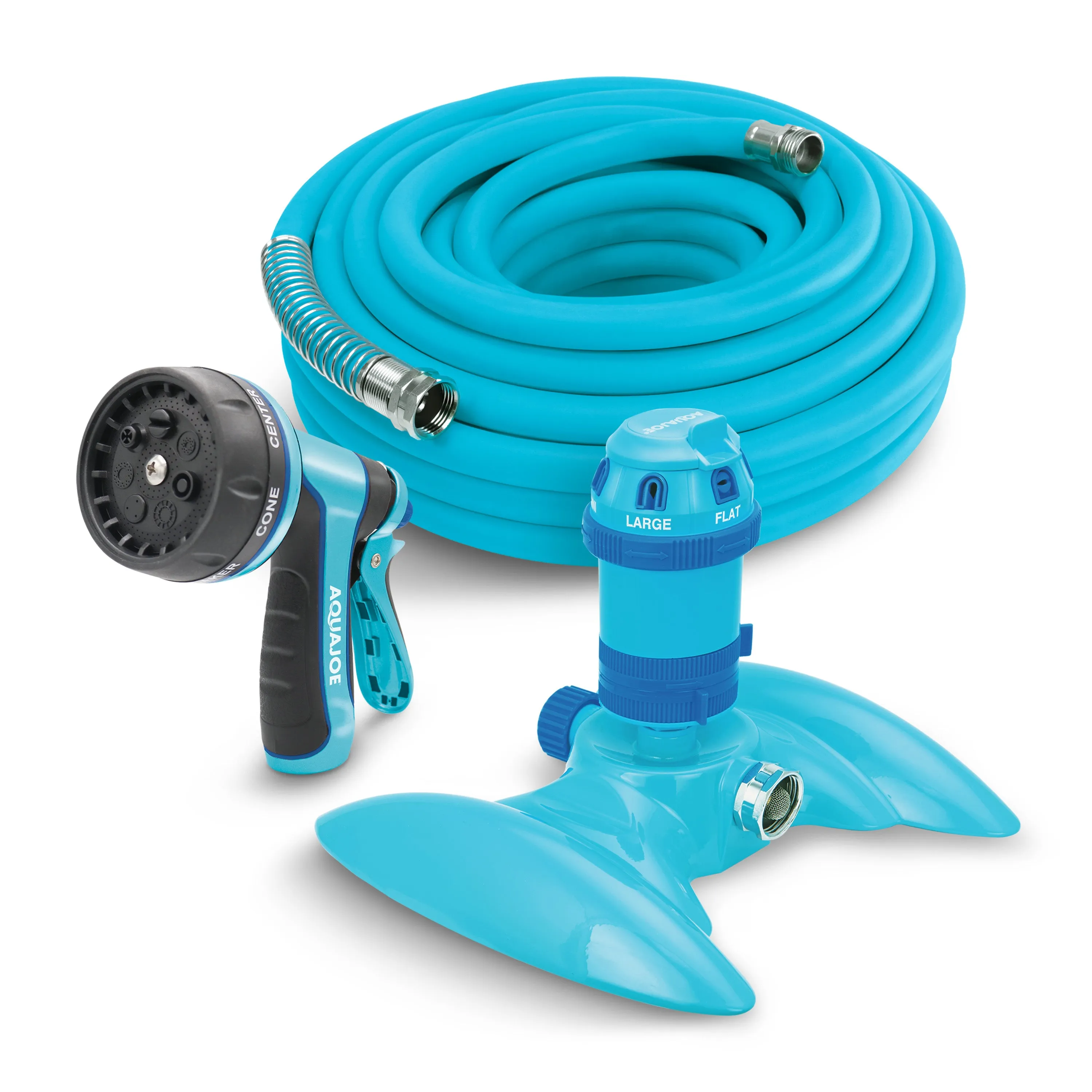 Aqua Joe Complete Aqua Joe Bundle | Turbo Drive Sprinkler   Heavy Duty Nozzle   Hybrid Polymer Hose