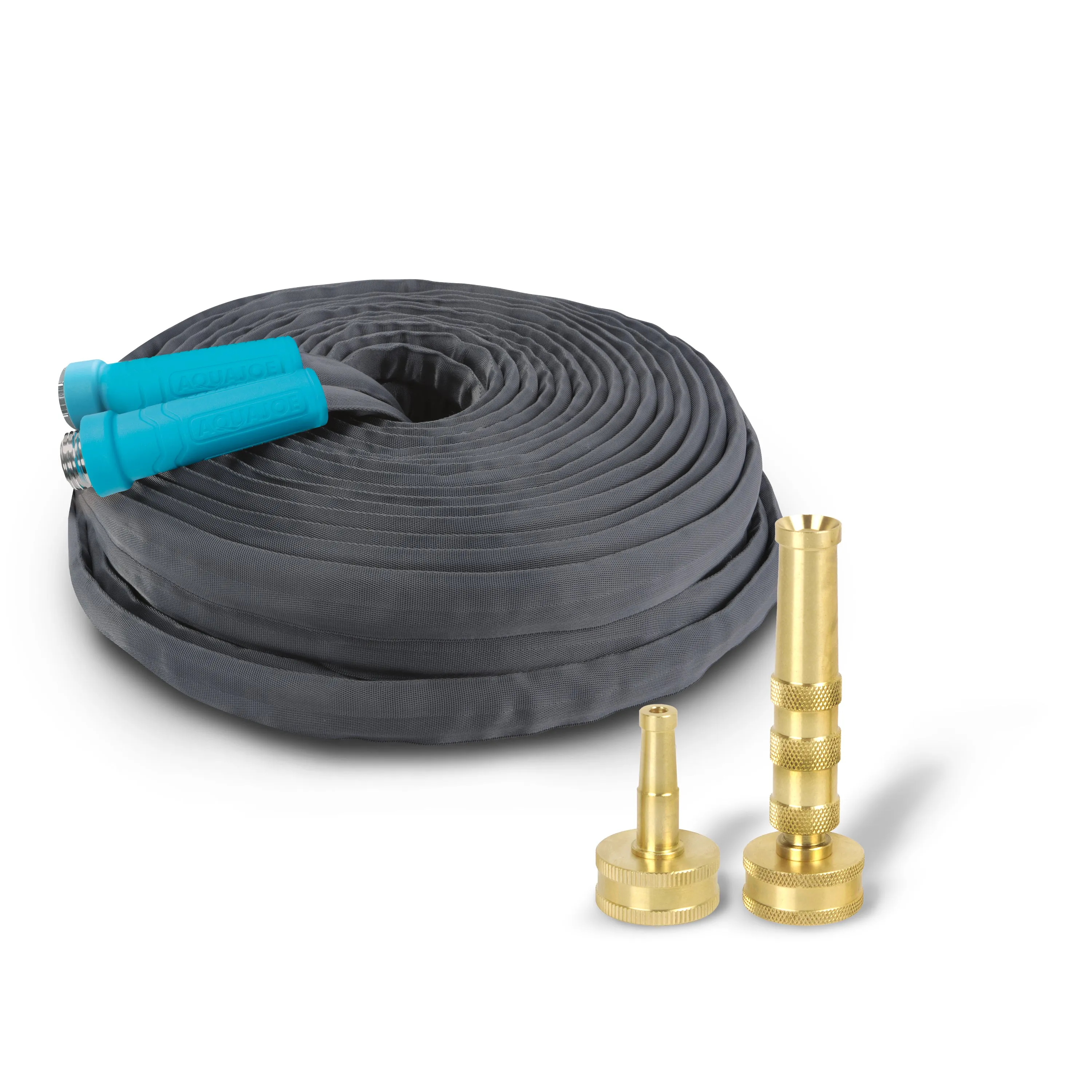 Aqua Joe Fiberjacket Brass Hose Nozzle Bundle | Includes 100-Foot Fiberjacket Hose and Brass Nozzles