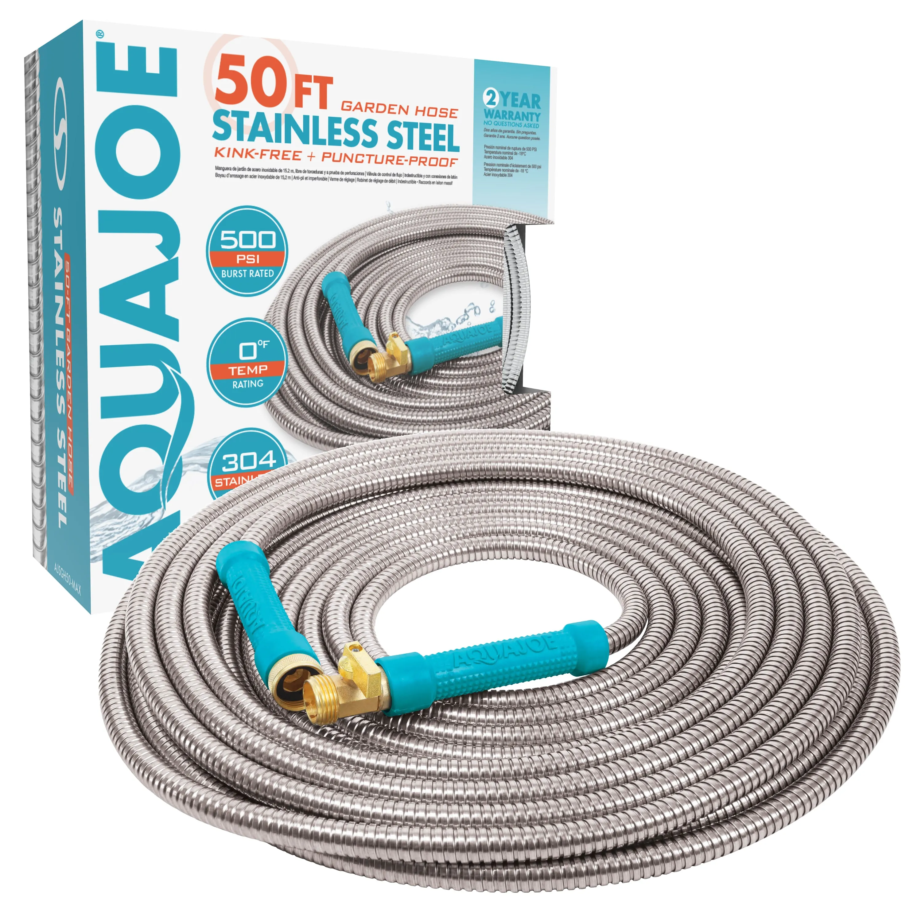 Aqua Joe Metal Garden Hose and Sprinkler Bundle |  50ft Metal Garden Hose   Oscillating Sprinkler