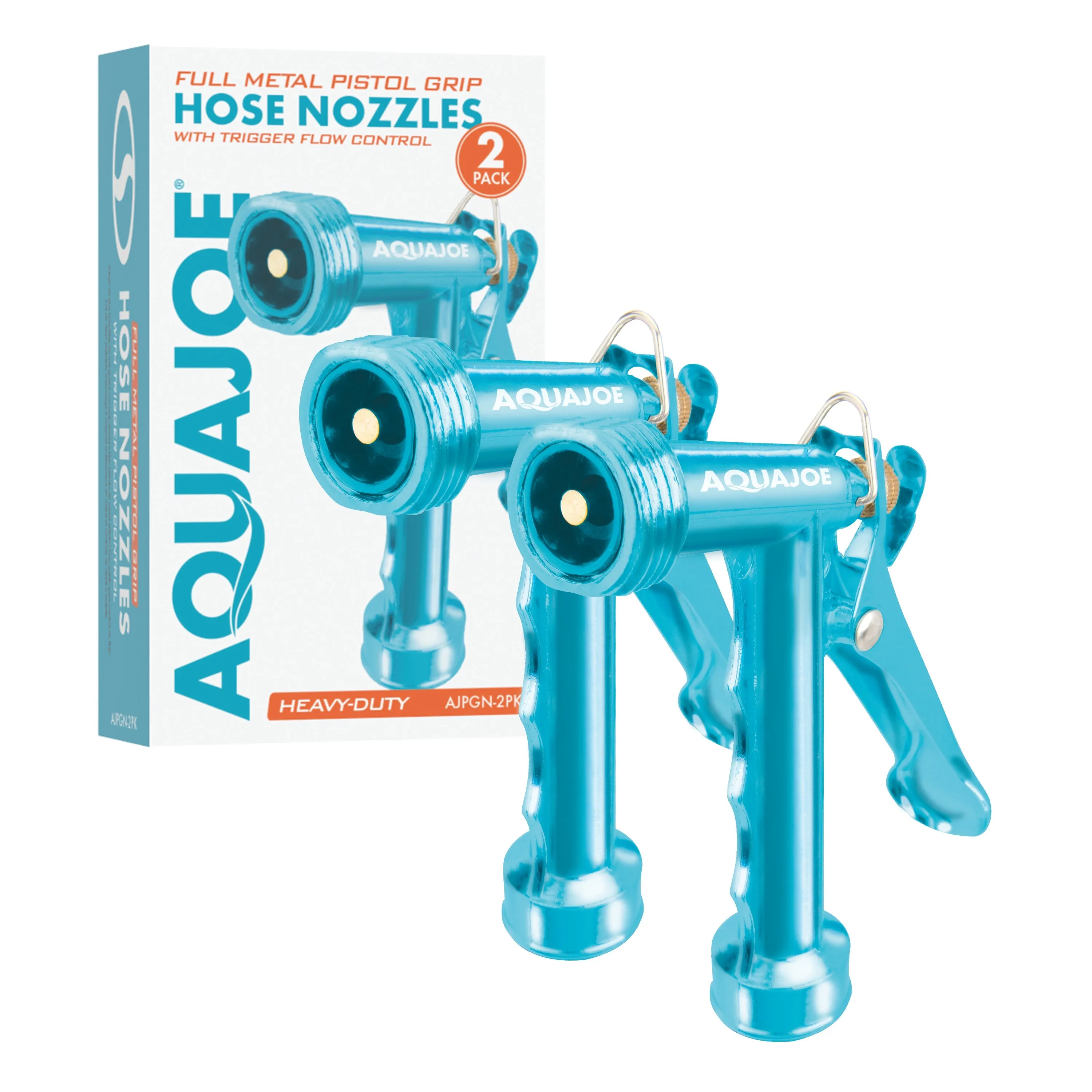 Aqua Joe Pistol Grip Hose Nozzle Bundle | Includes 50ft Fiberjacket Hose   2-Pack Full Metal Hose Nozzles