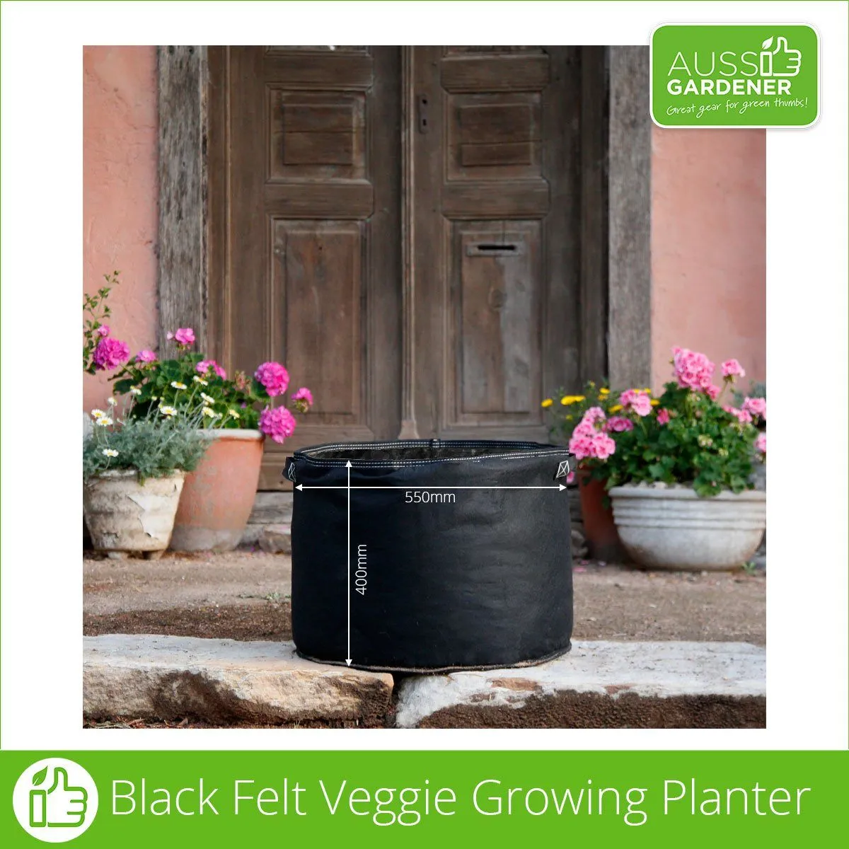 Aussie Gardener Black GeoFelt Veggie Growing Planter with Handles 550mmx400mm