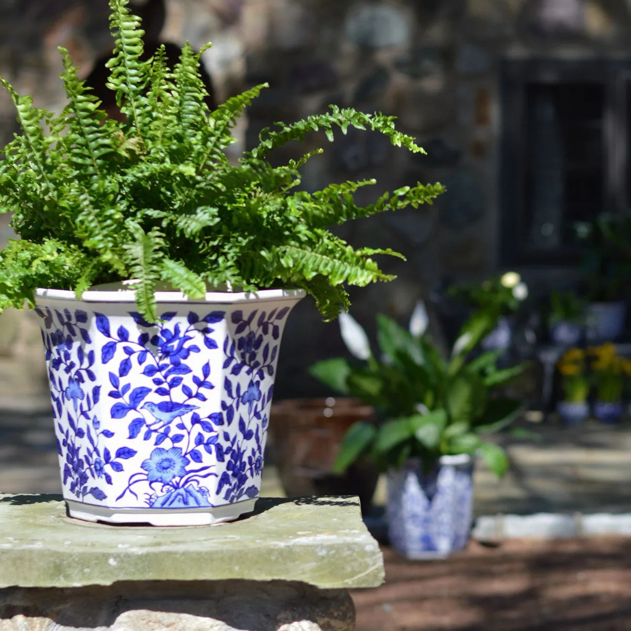 Blue and White Aviary Garden Planter - 12.75'' x 11.50'' x 10'' H