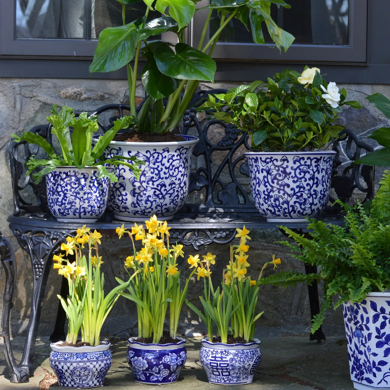 Blue and White Florentine Garden Planter Set