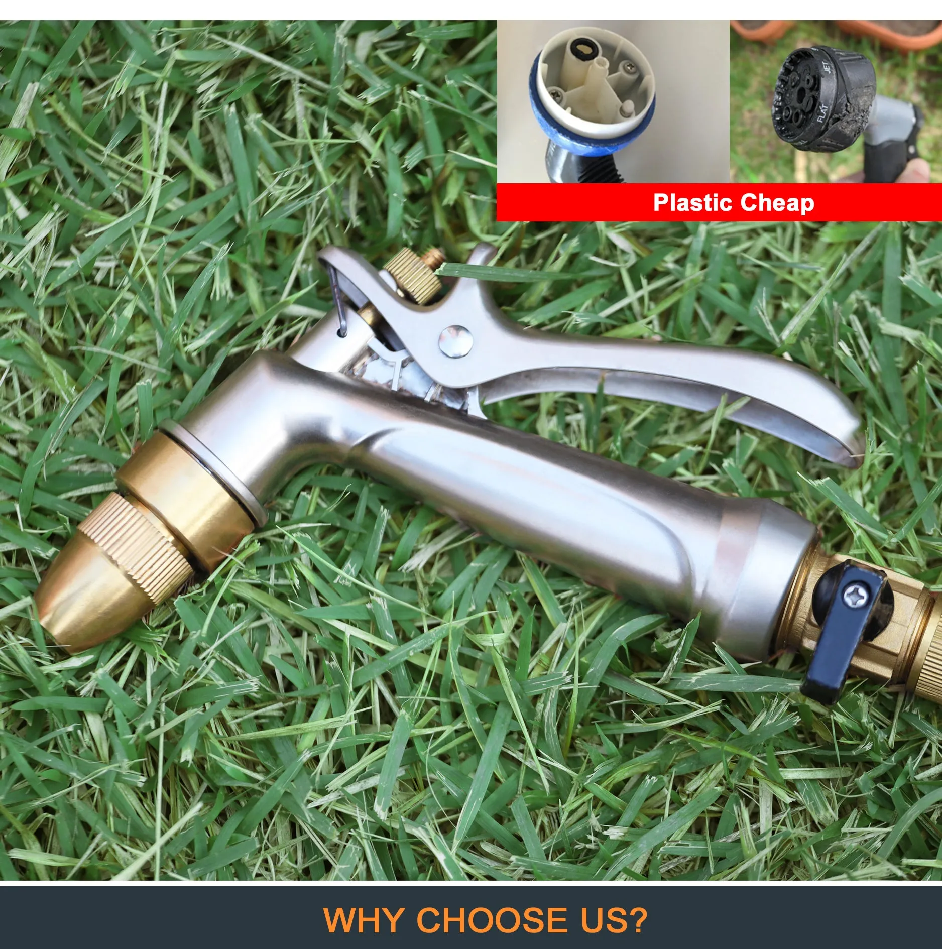 ESOW Garden Hose Nozzle, 100% Heavy Duty Metal Spray Gun with Full Brass Nozzle, 4 Watering Patterns Watering Nozzle- High Pressure Rear Trigger Design for Watering Plants, Car Wash and Showering Dog