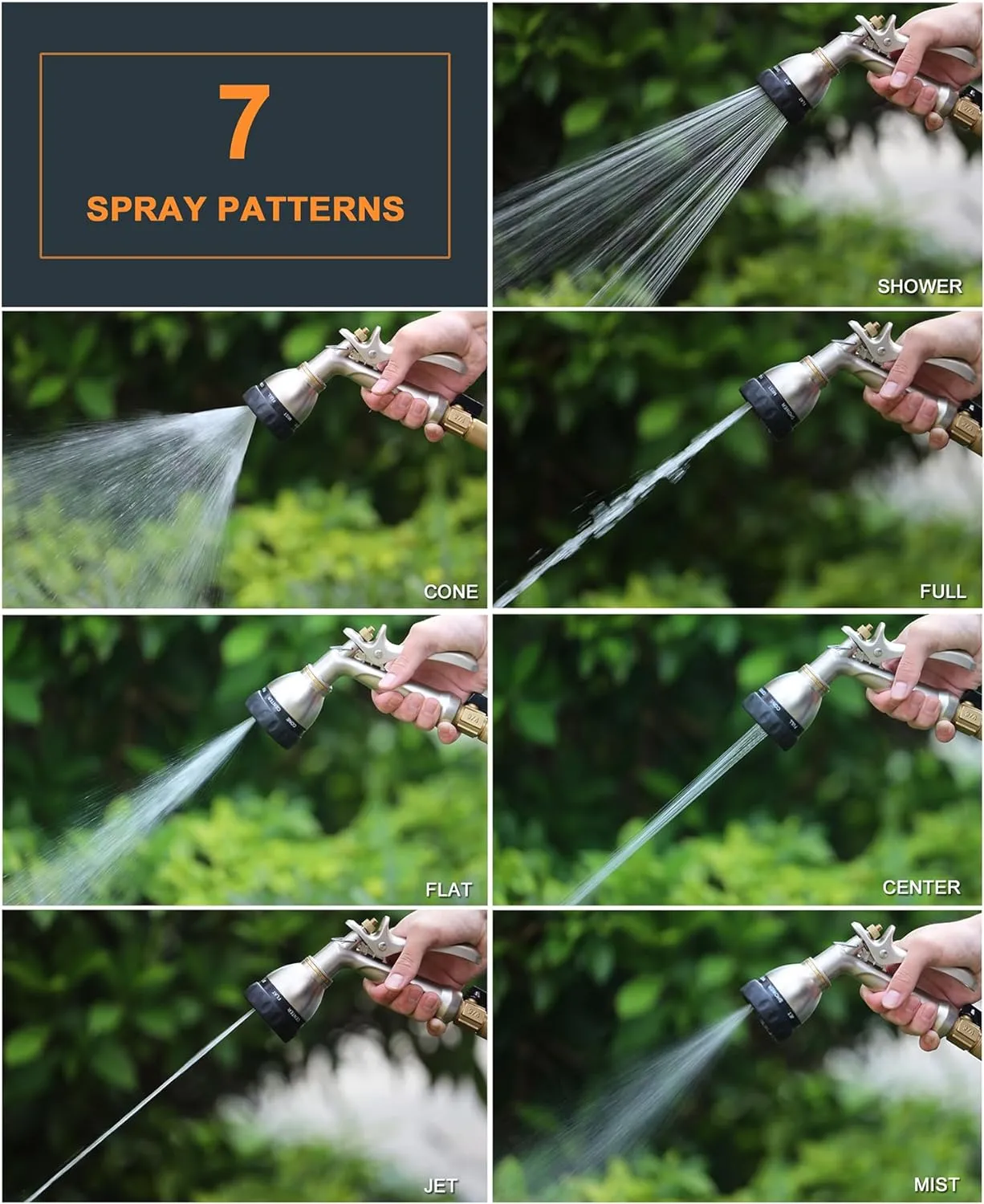 ESOW Garden Hose Nozzle 100% Heavy Duty Metal, Water Hose Sprayer with 7 Watering Patterns, Rear Trigger Design, High Pressure Nozzle Sprayer for Watering Plants, Car and Pet Washing