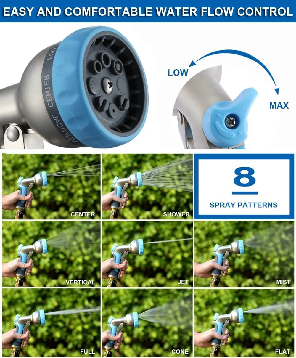 ESOW Garden Hose Nozzle Heavy Duty, 8 Adjustable Patterns Metal Water Hose Nozzle, High Pressure Hand Sprayer with Flow Control, Best for Watering Plant & Lawn, Pets Shower, Car Washing, Sky Blue