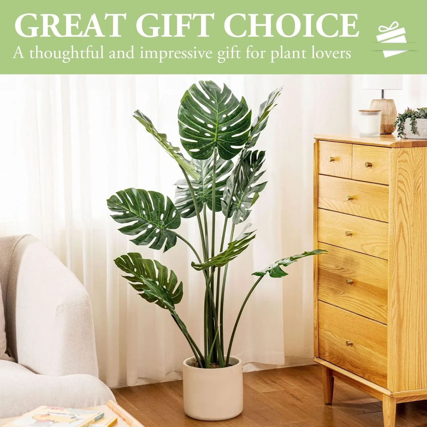 FOX & FERN Monstera Deliciosa Artificial Plant | with Basic Pot | Elevate Any Corner of Your Home/Office | Ornamental Plant Best for Gifting, Party, Home Decor (Pack of 1) (Ht. 150CM)