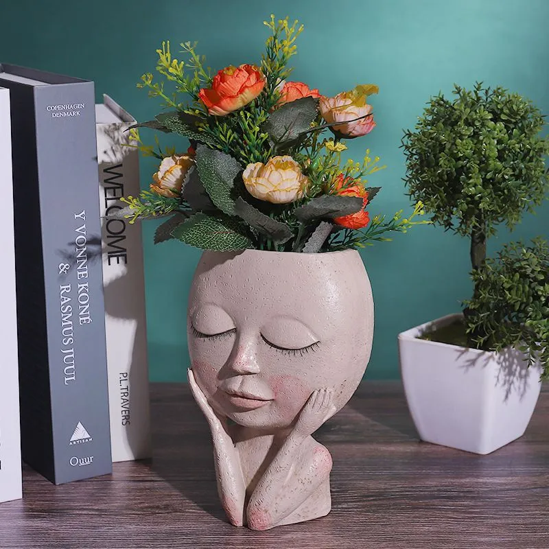 Head Face Planters Painted Plants Flower Pots Succulents Resin Planter Face Pot With Hole