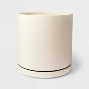 Hilton Carter 11" Wide Ceramic/Metal Indoor Outdoor Planter Pot Cream Matte Glaze with Saucer & Rotation